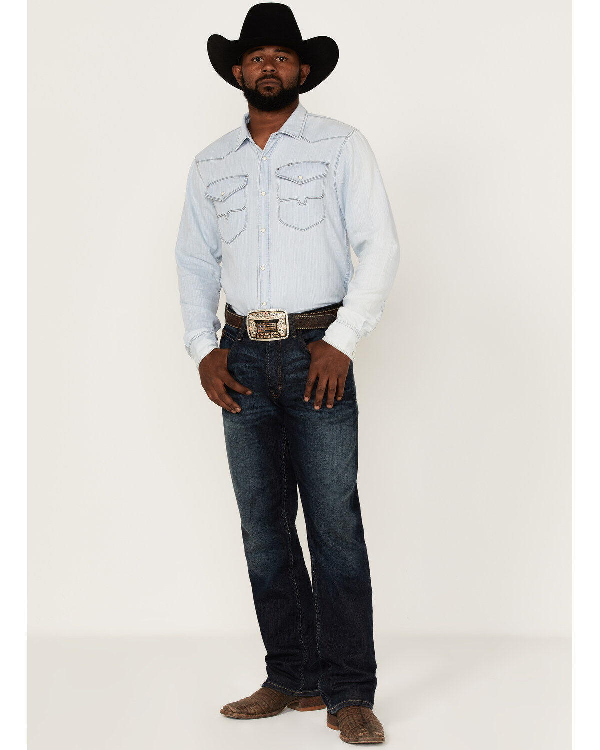 Kimes Ranch Men's Grimes Light Wash Denim Long Sleeve Snap Western Shirt