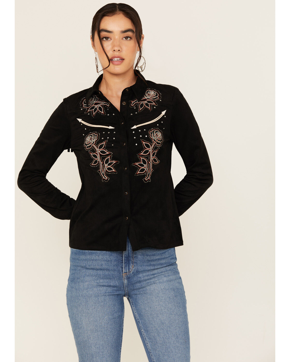 Idyllwind Women's Embroidered Faux Suede Long Sleeve Snap Western Shirt