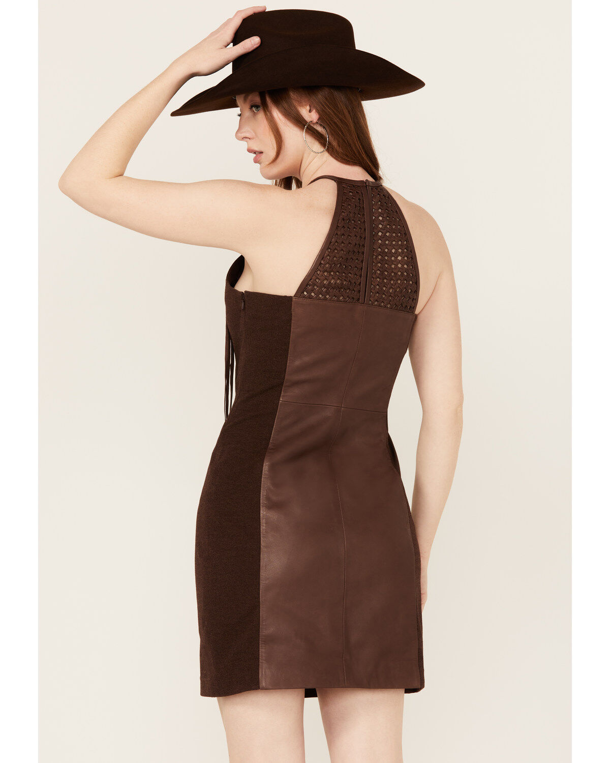 Wonderwest Women's Rain Drum Knotted Leather Slip Mini Dress