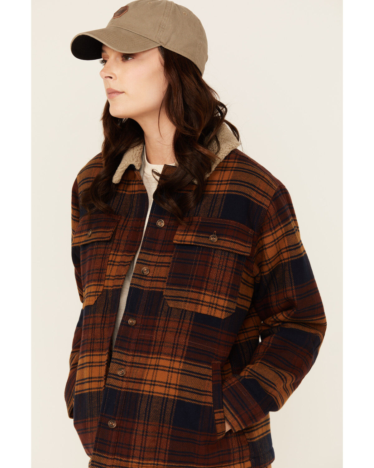 Lucky Brand Workwear Women's Twill Plaid Print Sherpa Lined Button-Down Work Jacket