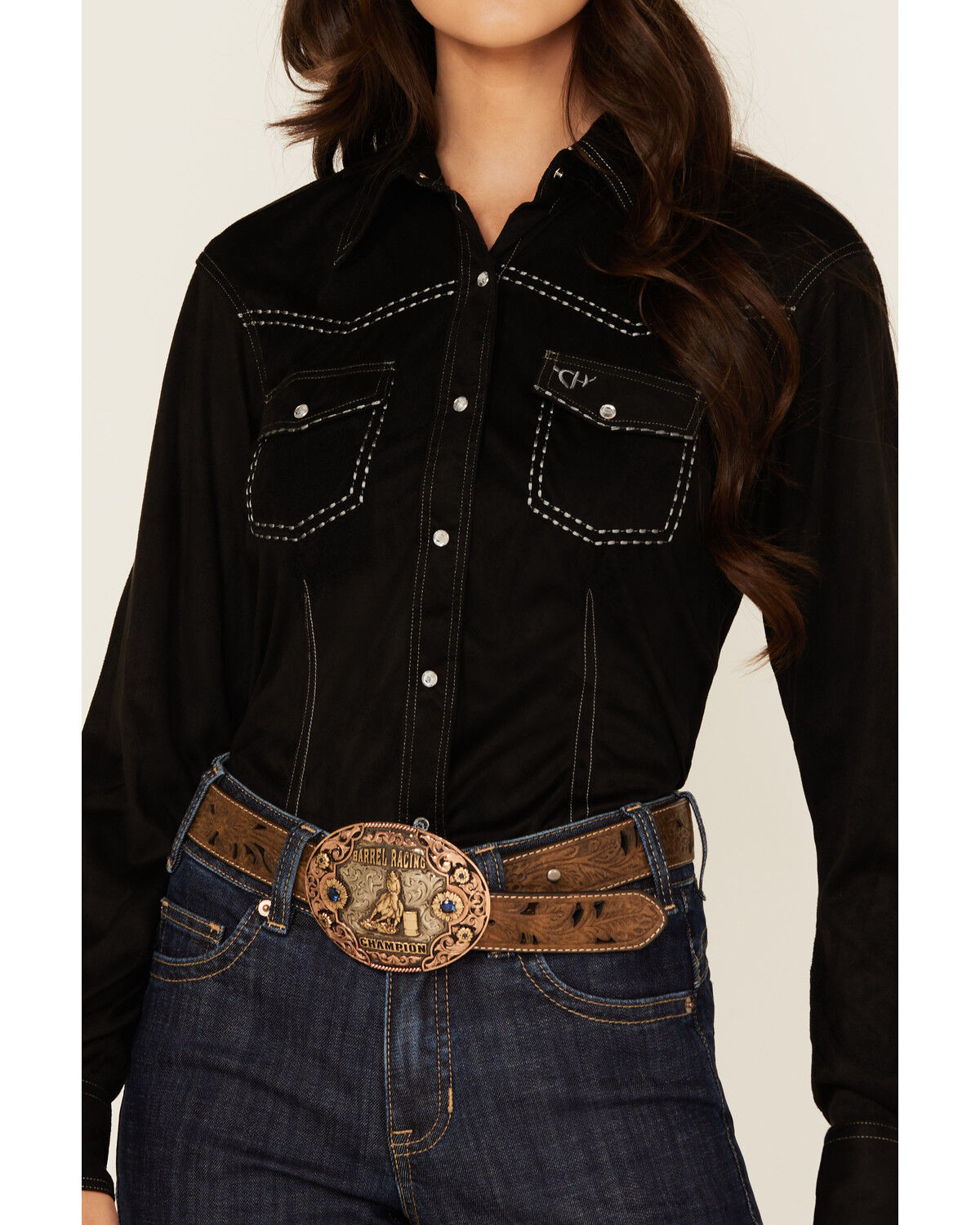 Cowgirl Hardware Women's Faux Suede Long Sleeve Snap Western Shirt