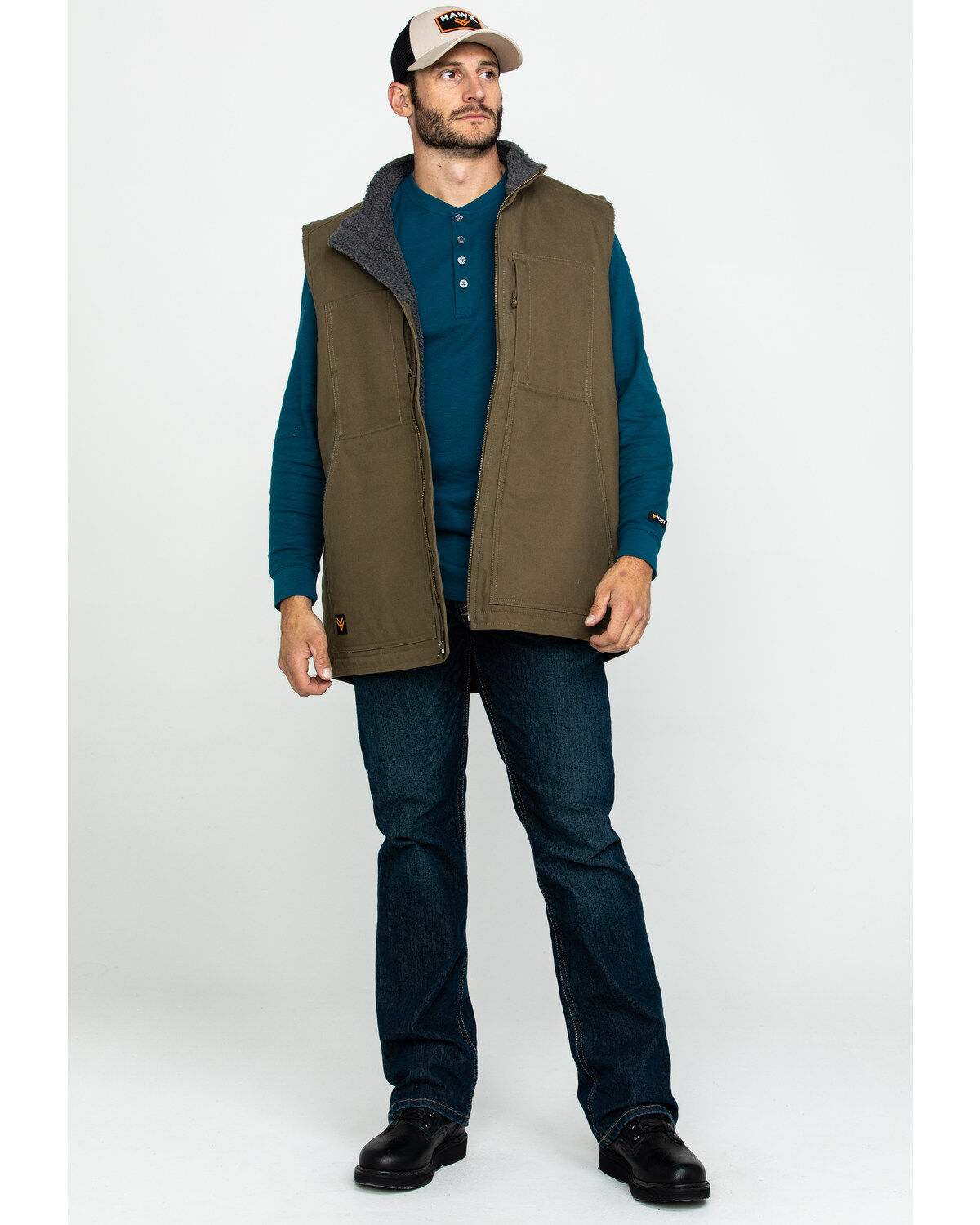 Hawx Men's Olive Canvas Sherpa Lined Work Vest
