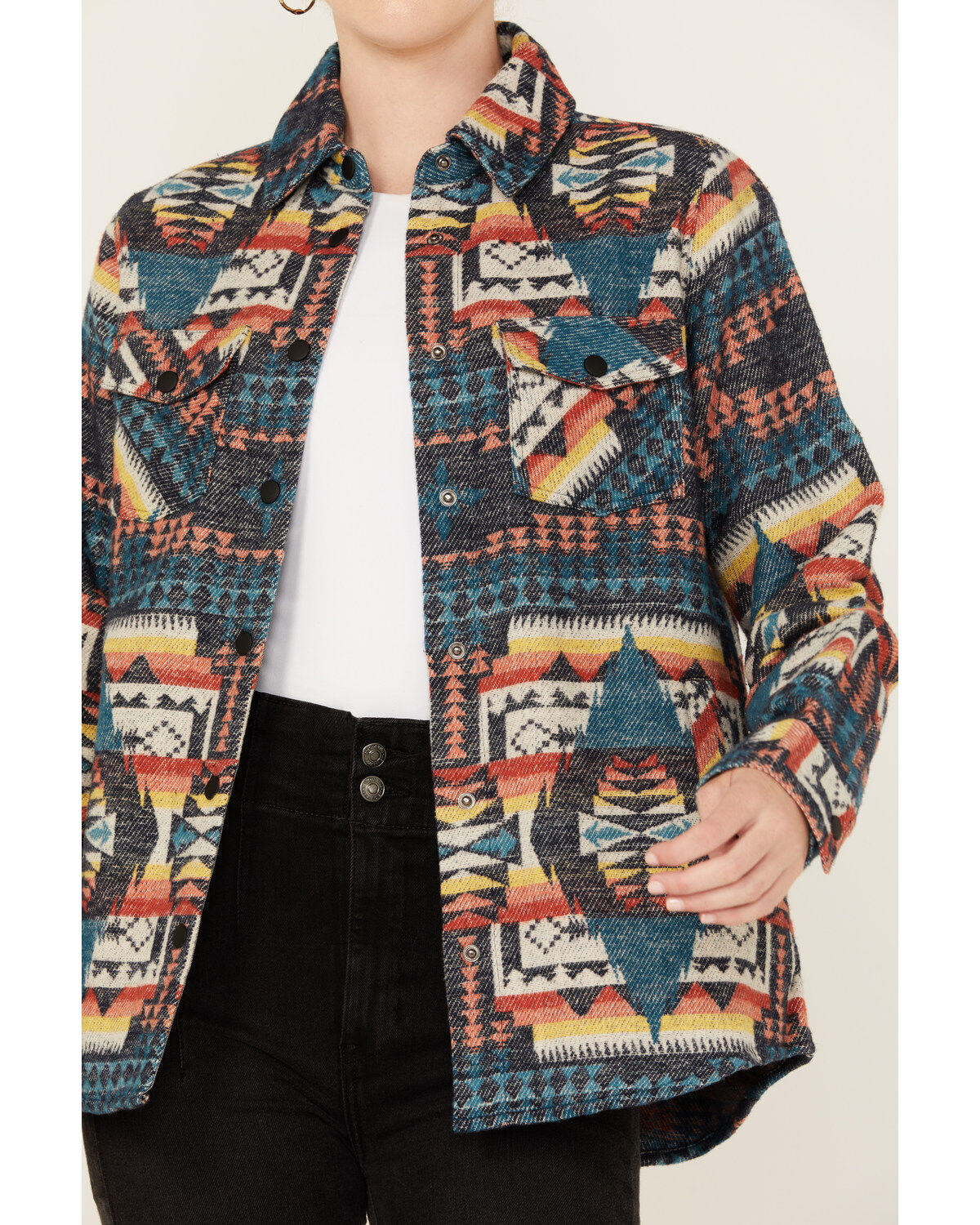 Rock & Roll Denim Women's Southwestern Print Snap Shacket