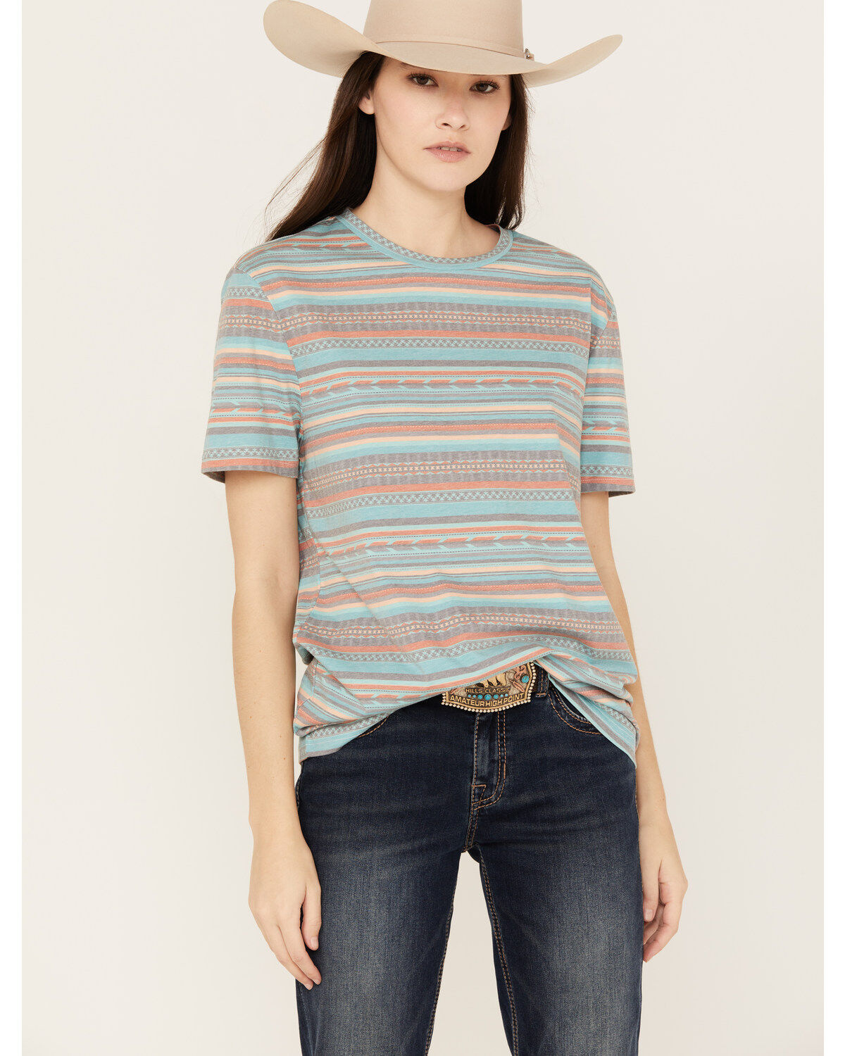 Rock & Roll Denim Women's Striped Southwestern Short Sleeve Tee