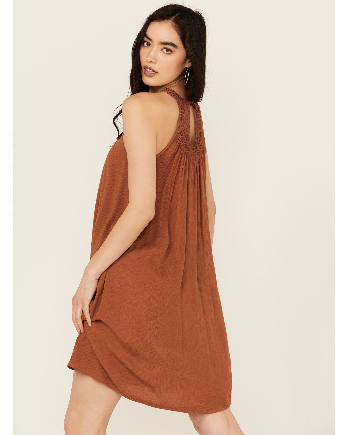 Shyanne Women's Crochet Yoke Crinkle Mini Dress