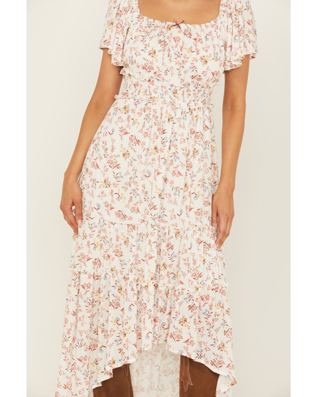 Wild Moss Women's Floral Print Short Sleeve High-Low Dress