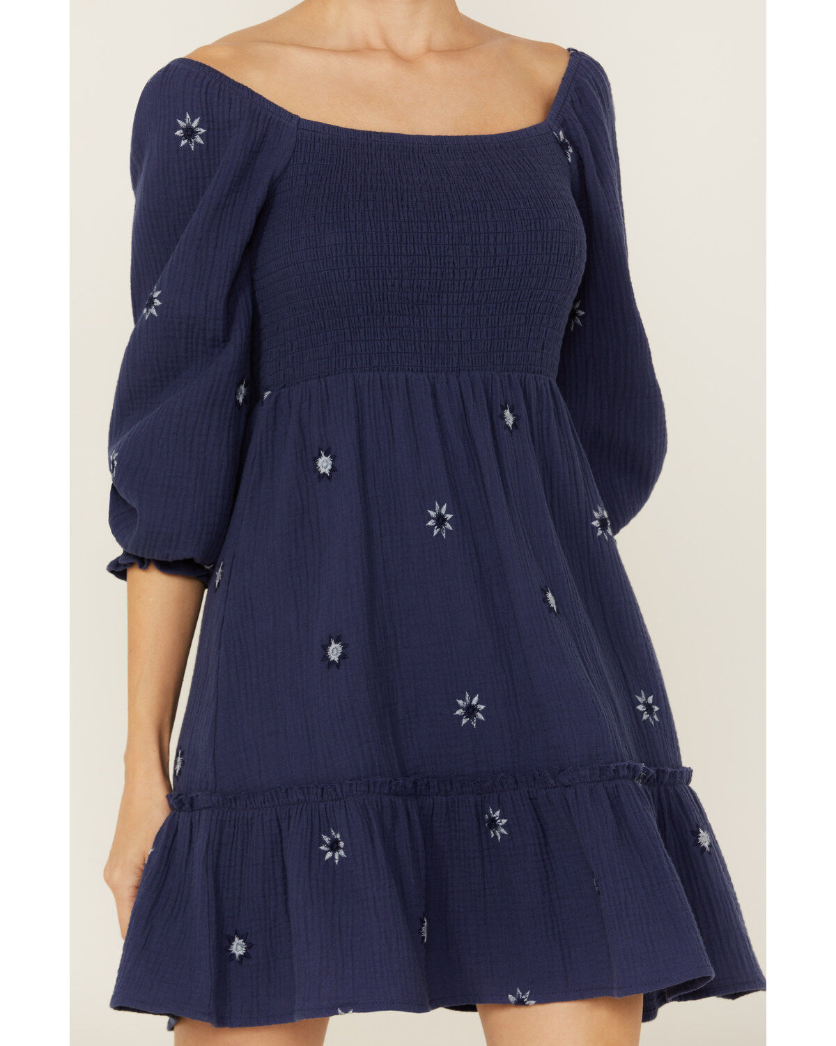 Jolt Women's Rouched Front Embroidered Mini Dress