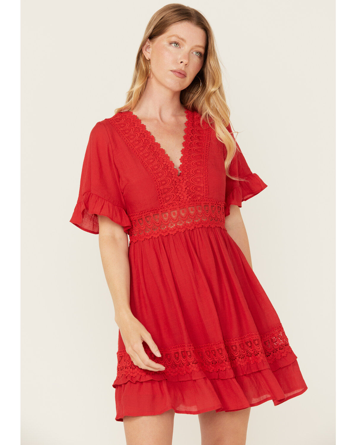 Wishlist Women's Solid Lace Trim Mini Dress