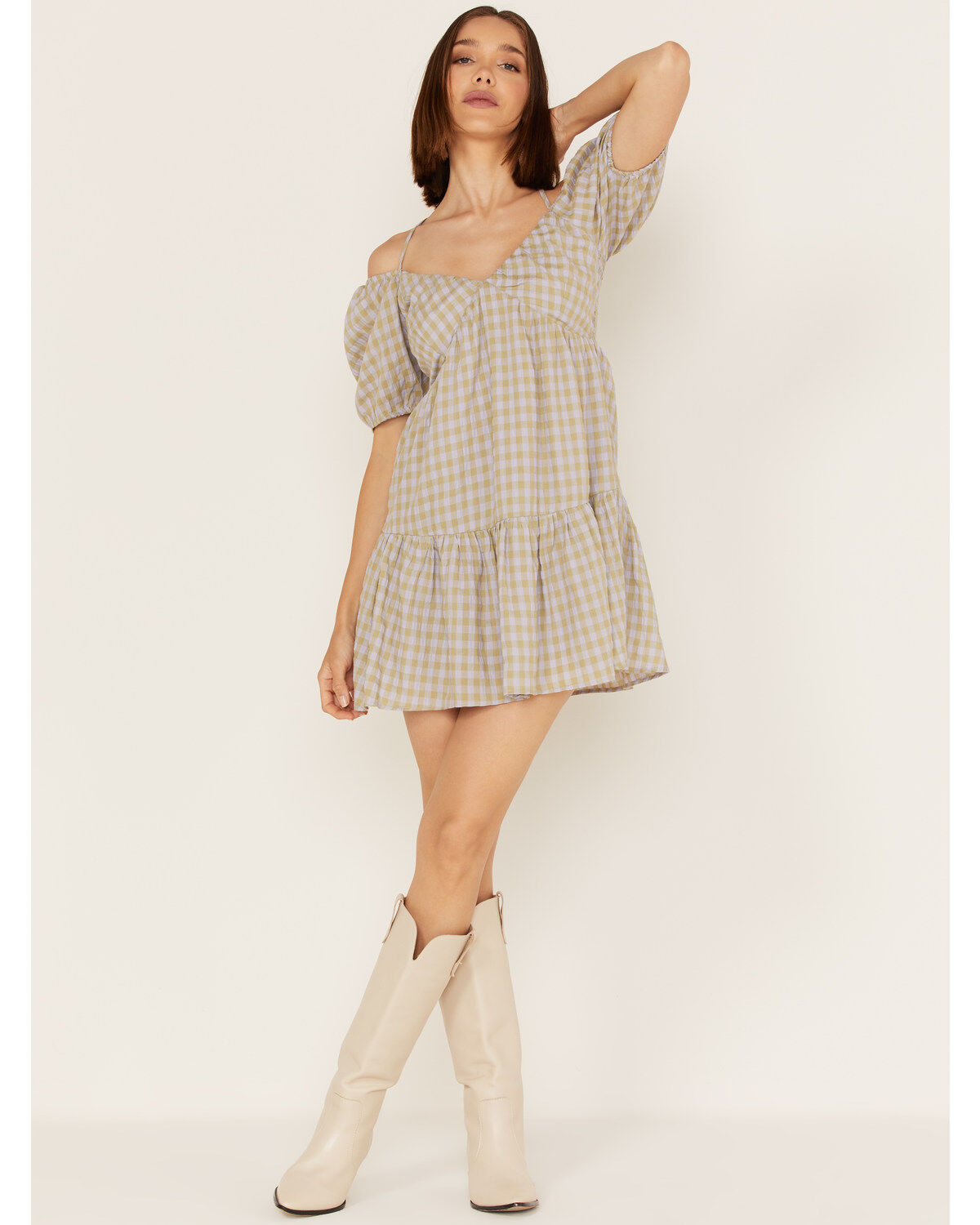 Heartloom Women's Kendra Peri Plaid Off Shoulder Mini Dress