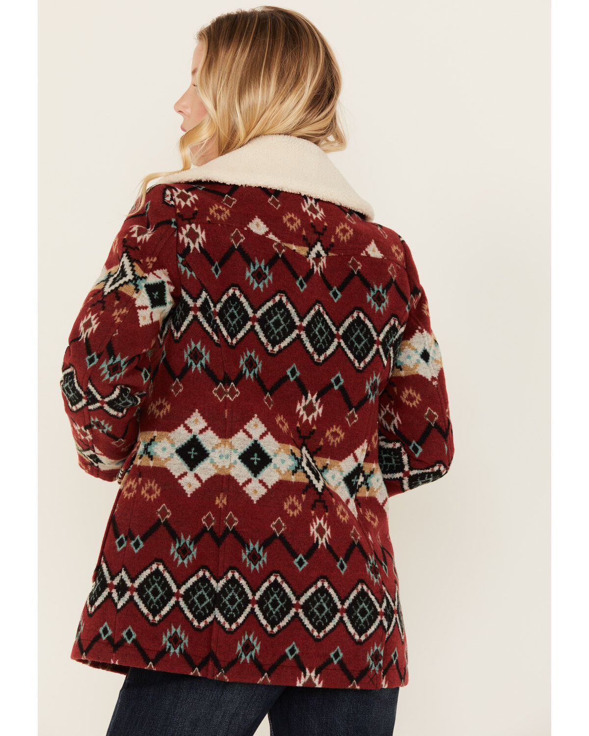 Powder River Outfitters Women's Southwestern Print Jacquard Wool Berber Coat