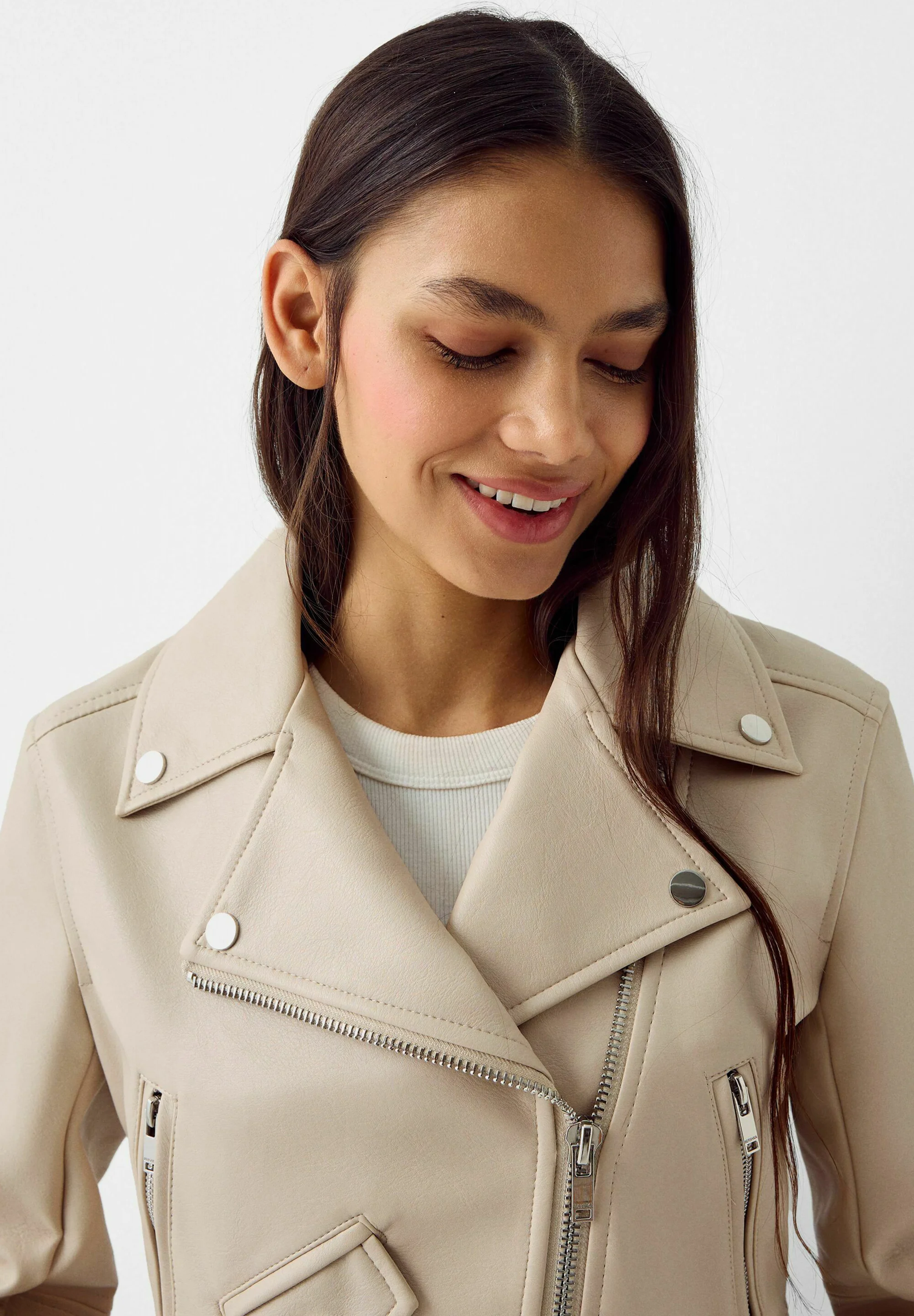 Bershka BELTED - BIKER - Giacca in similpelle