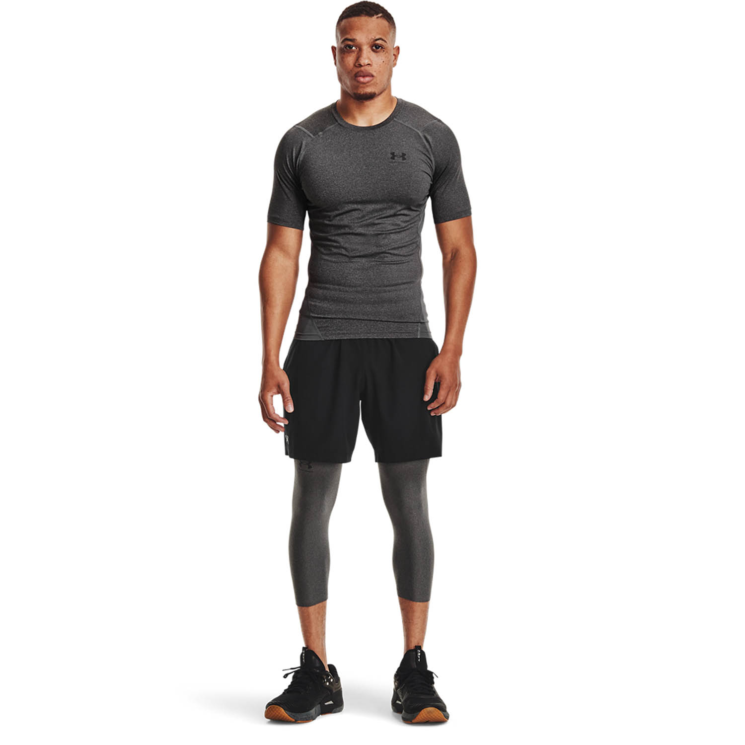 Under Armour HeatGear Compression Logo Maglietta Carbon Heather/Black