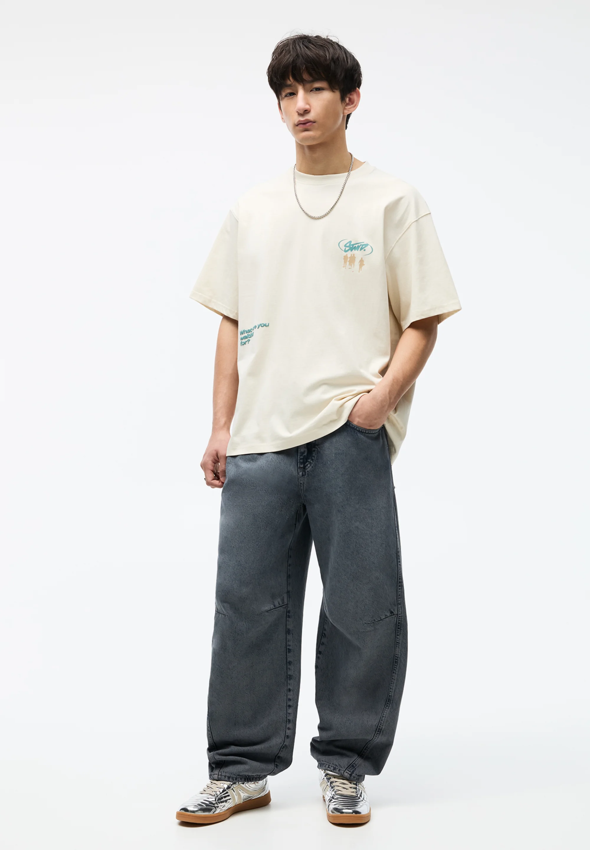 PULL&BEAR SHORT SLEEVE STWD WITH SLOGANS- T-shirt con stampa