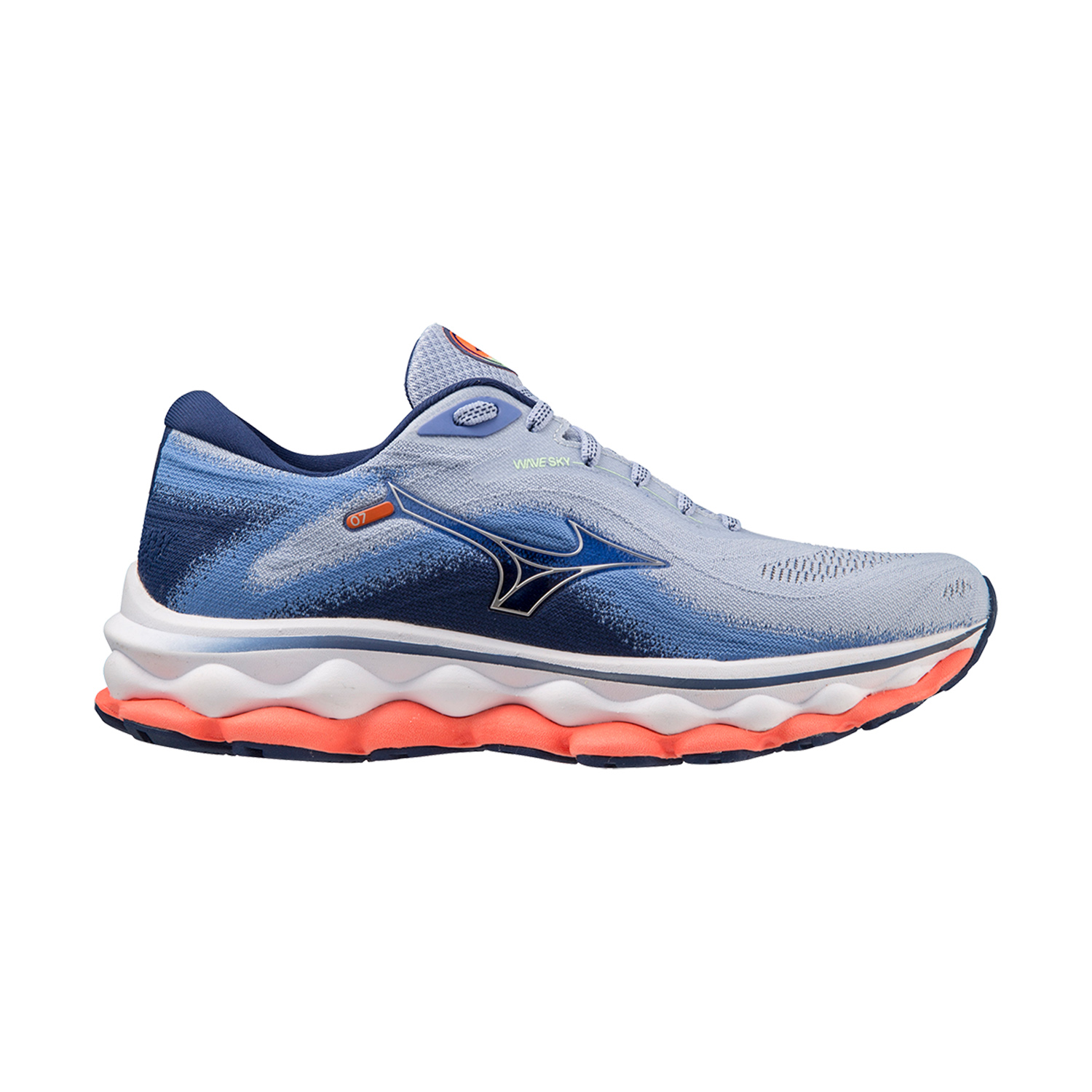 Mizuno Wave Sky 7 Blue Henon/Silver/Neon Flame