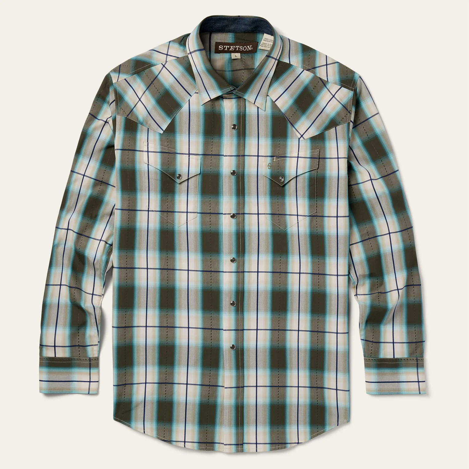 Olive Ombre Plaid Western Shirt