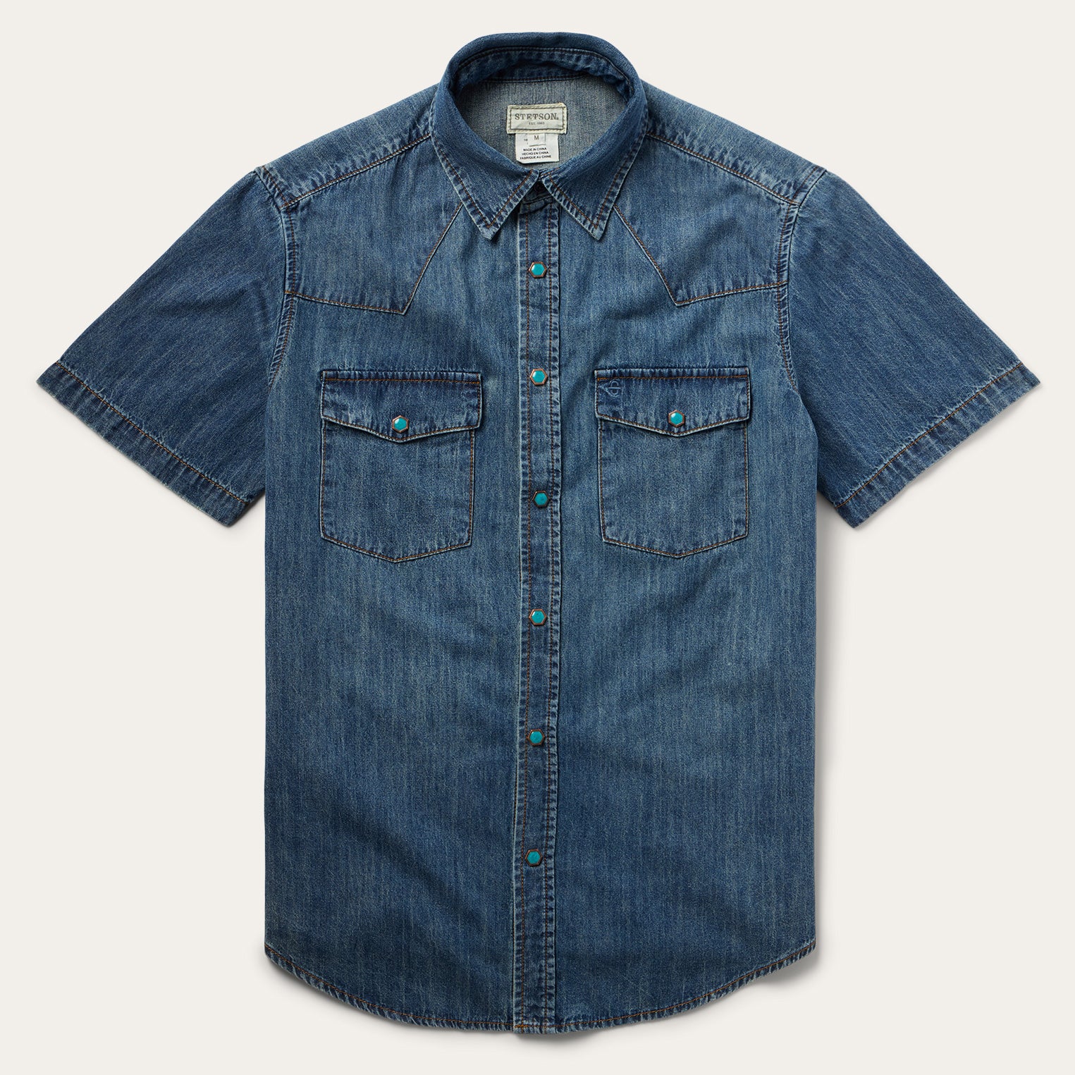 Turquoise Snap Short Sleeve Denim Shirt