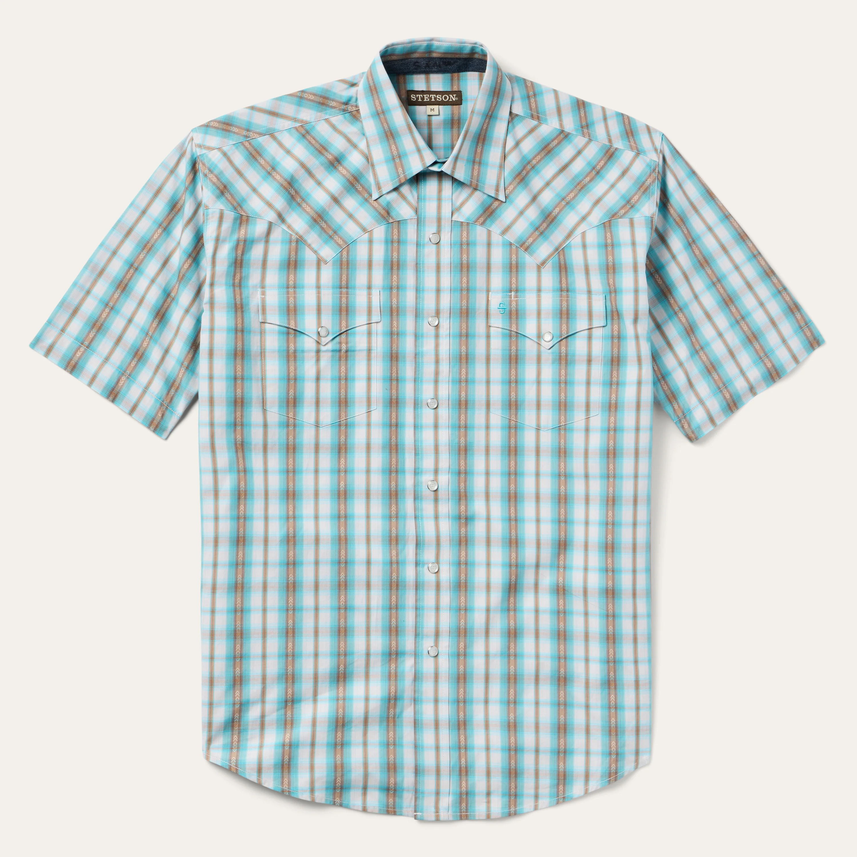 Turquoise Plaid Short-Sleeve Western Shirt