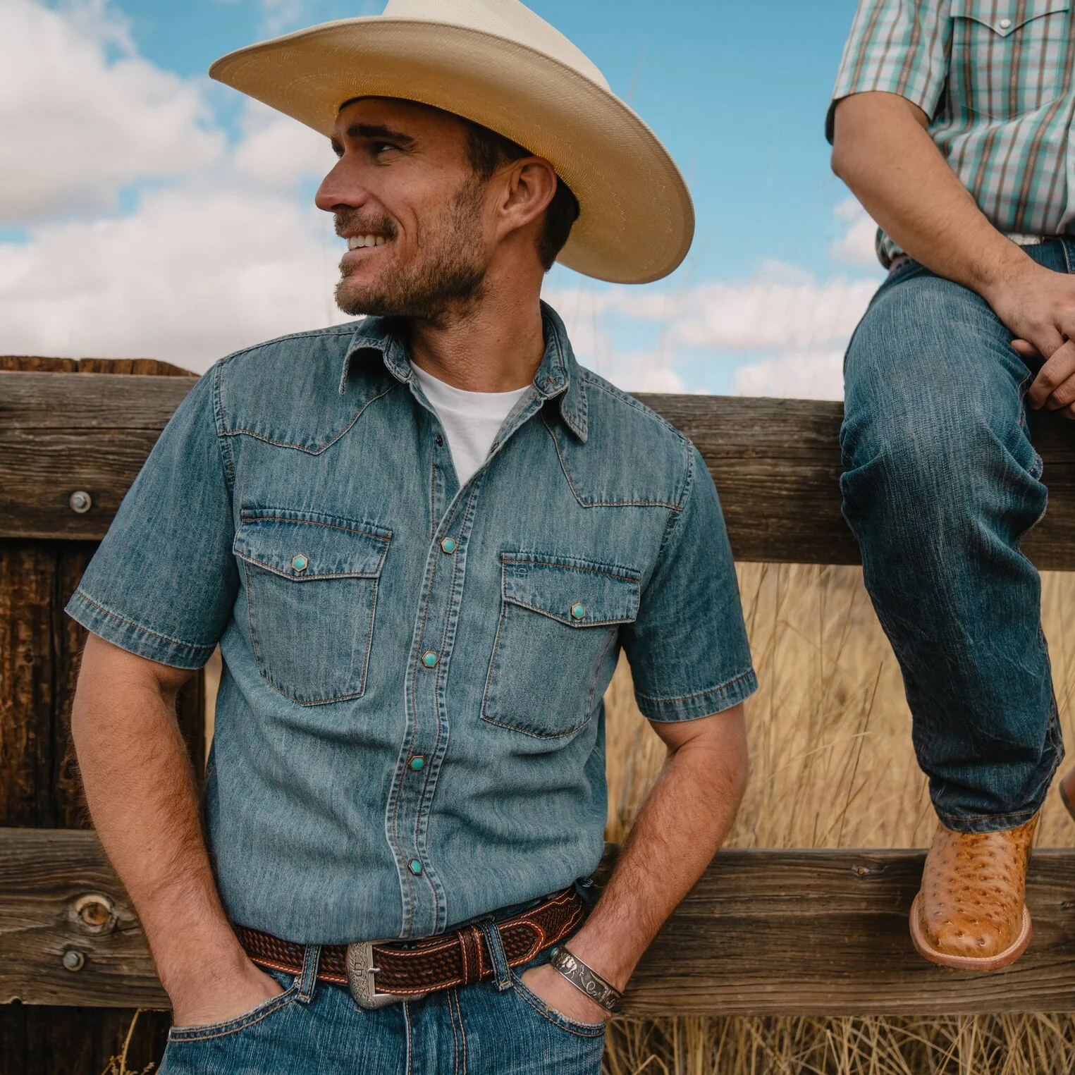 Turquoise Snap Short Sleeve Denim Shirt