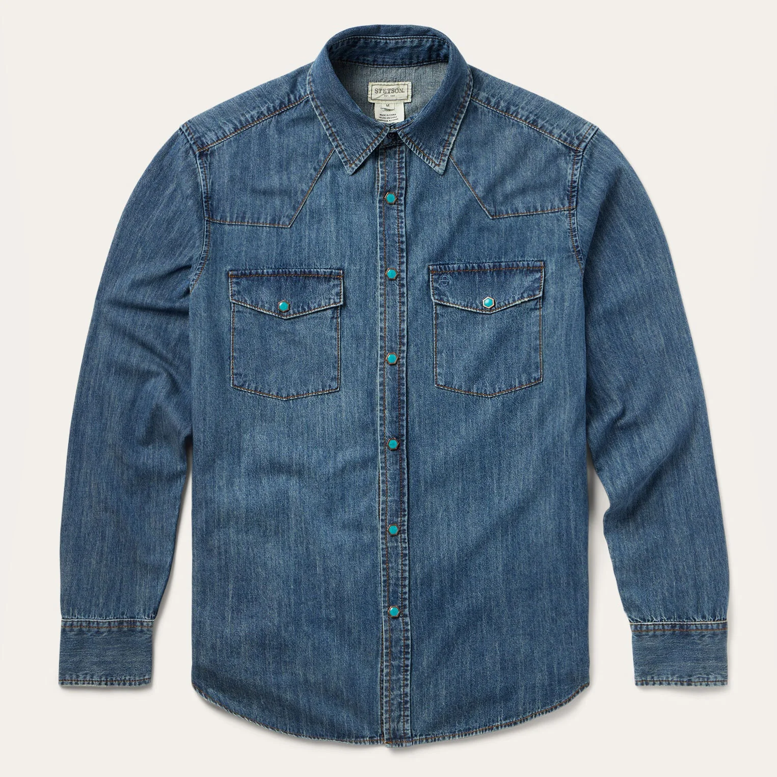 Turquoise Snap Lightweight Denim Shirt