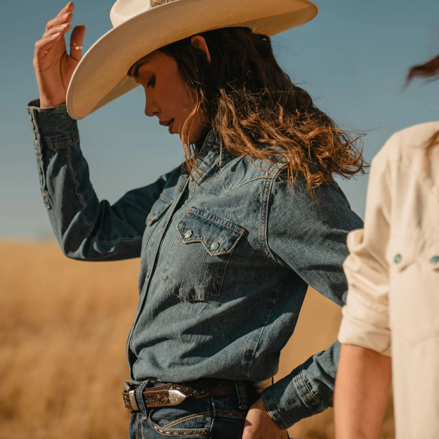 Turquoise Snap Western Denim Shirt