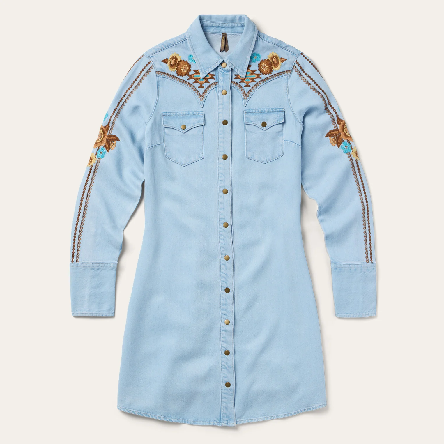 Embroidered Denim Shirt Dress