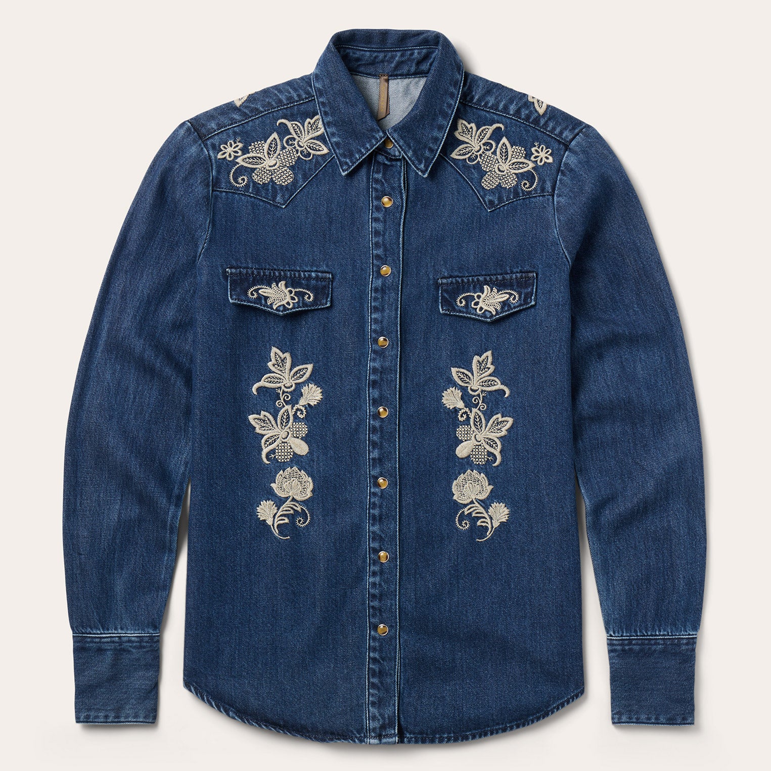 Floral Embroidered Dark Denim Shirt