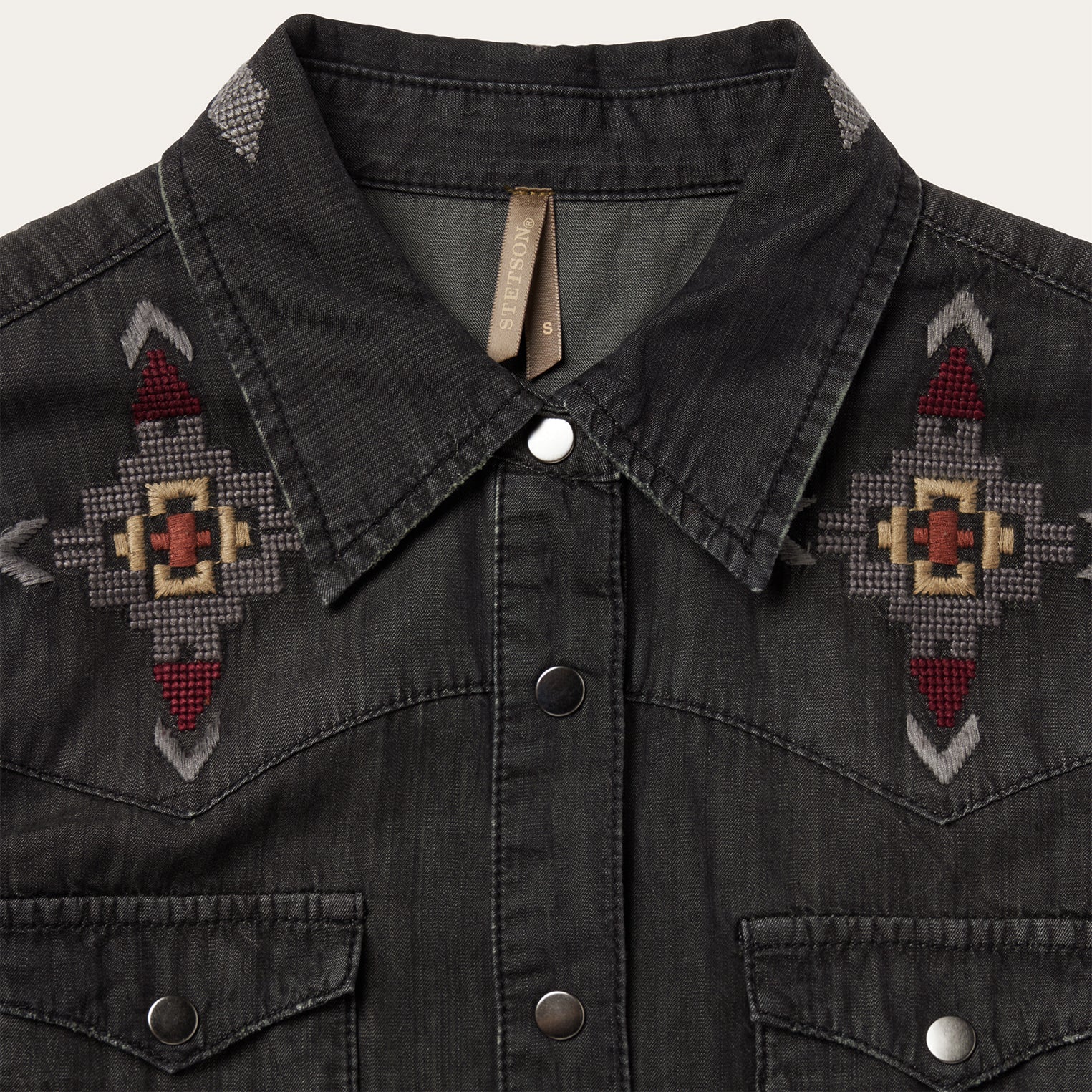Embroidered Black Denim Shirt Dress