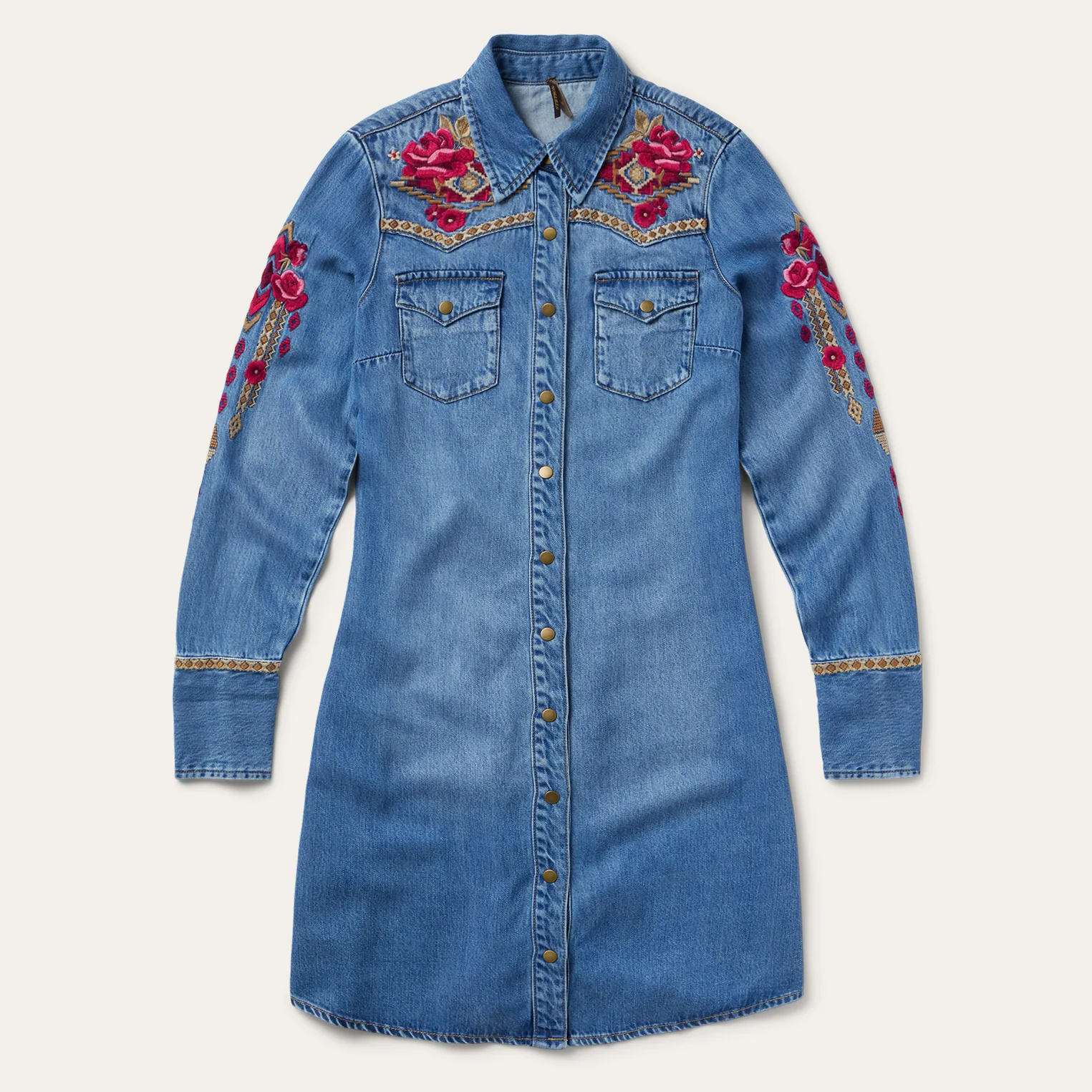 Embroidered Denim Shirt Dress