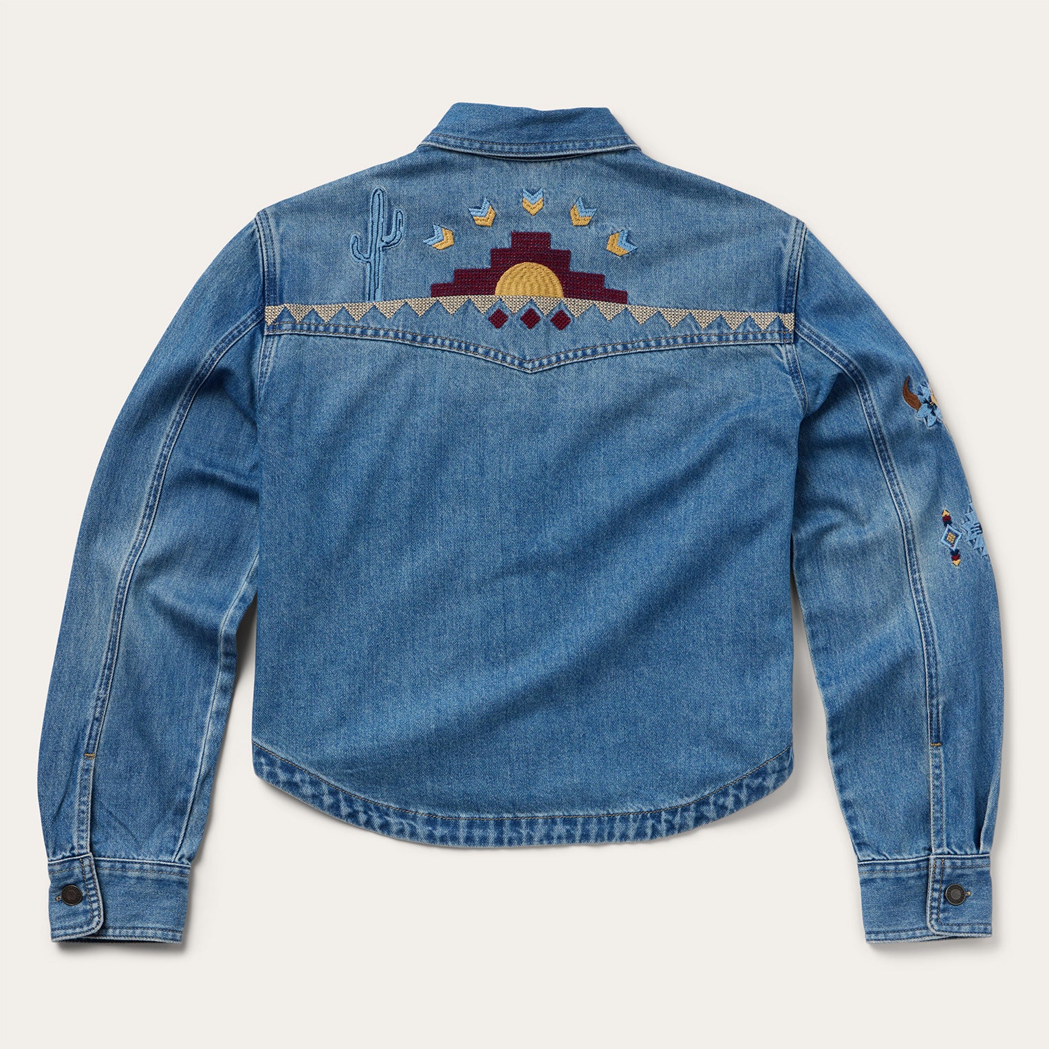 Embroidered Denim Button-Up Cropped Shirt