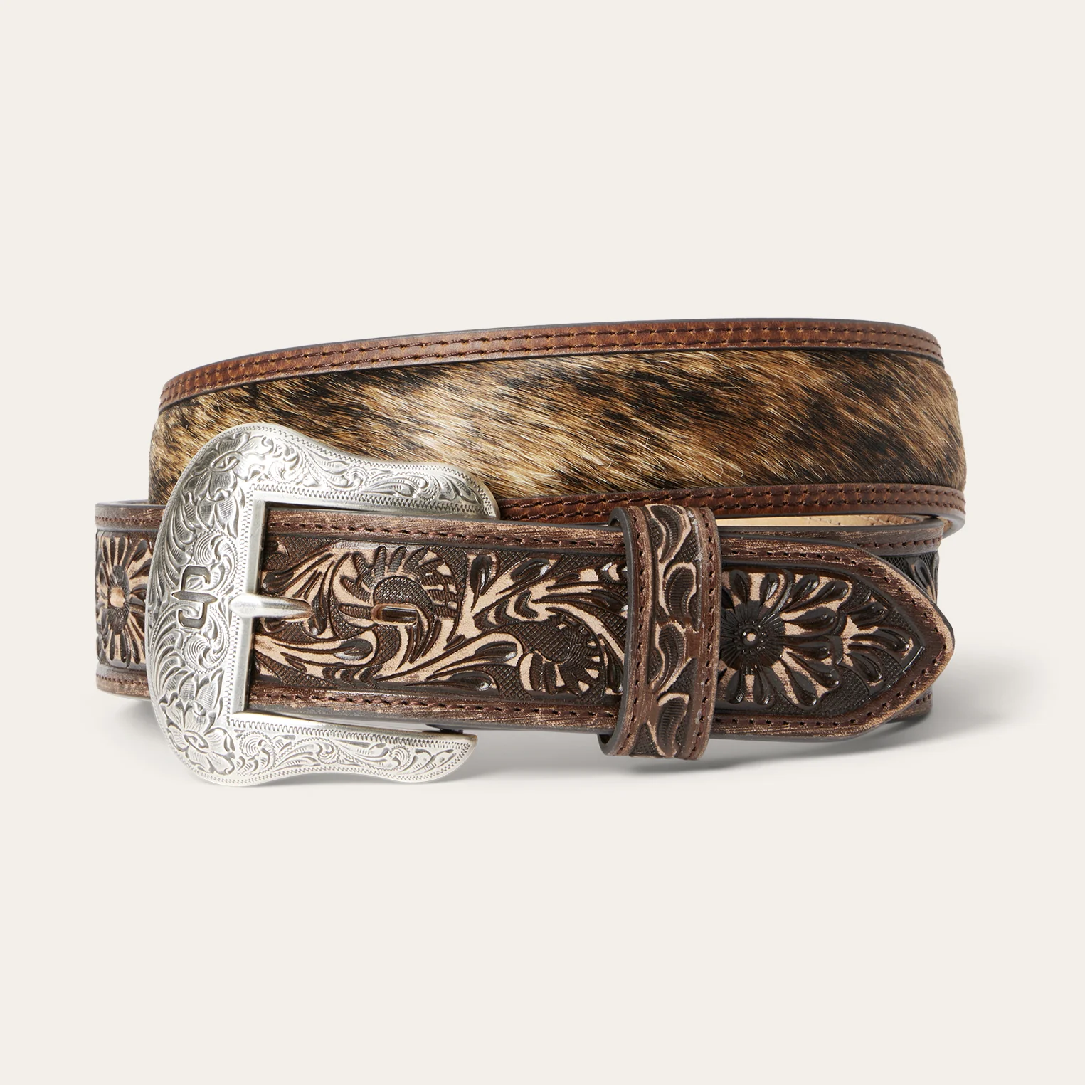 Hair-on-Hide Tooled Tab Belt