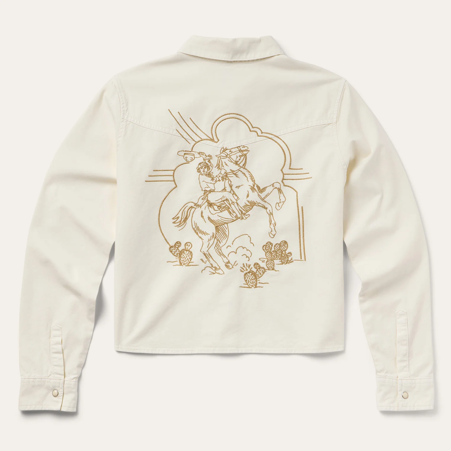 Embroidered Cream Denim Cropped Shirt