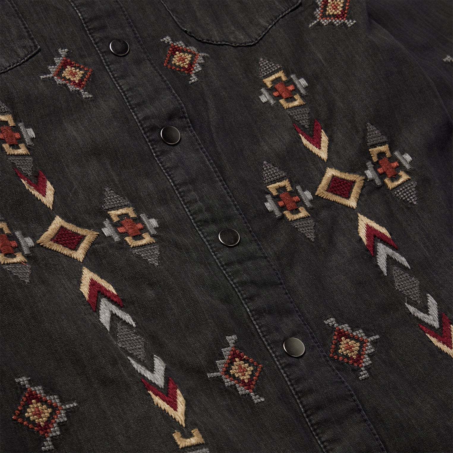 Embroidered Black Denim Shirt Dress