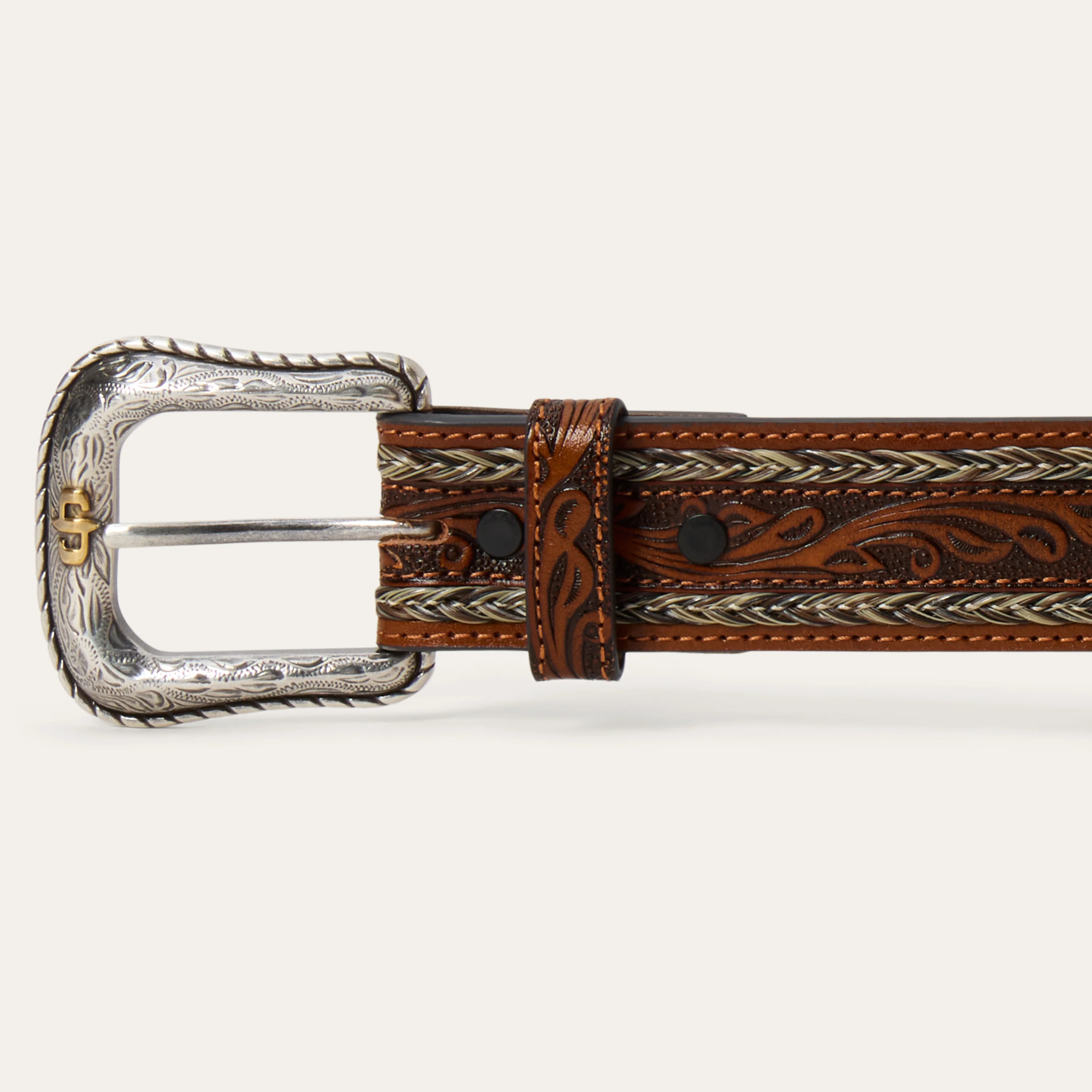 Tooled Horse Hair Braided Edge Belt