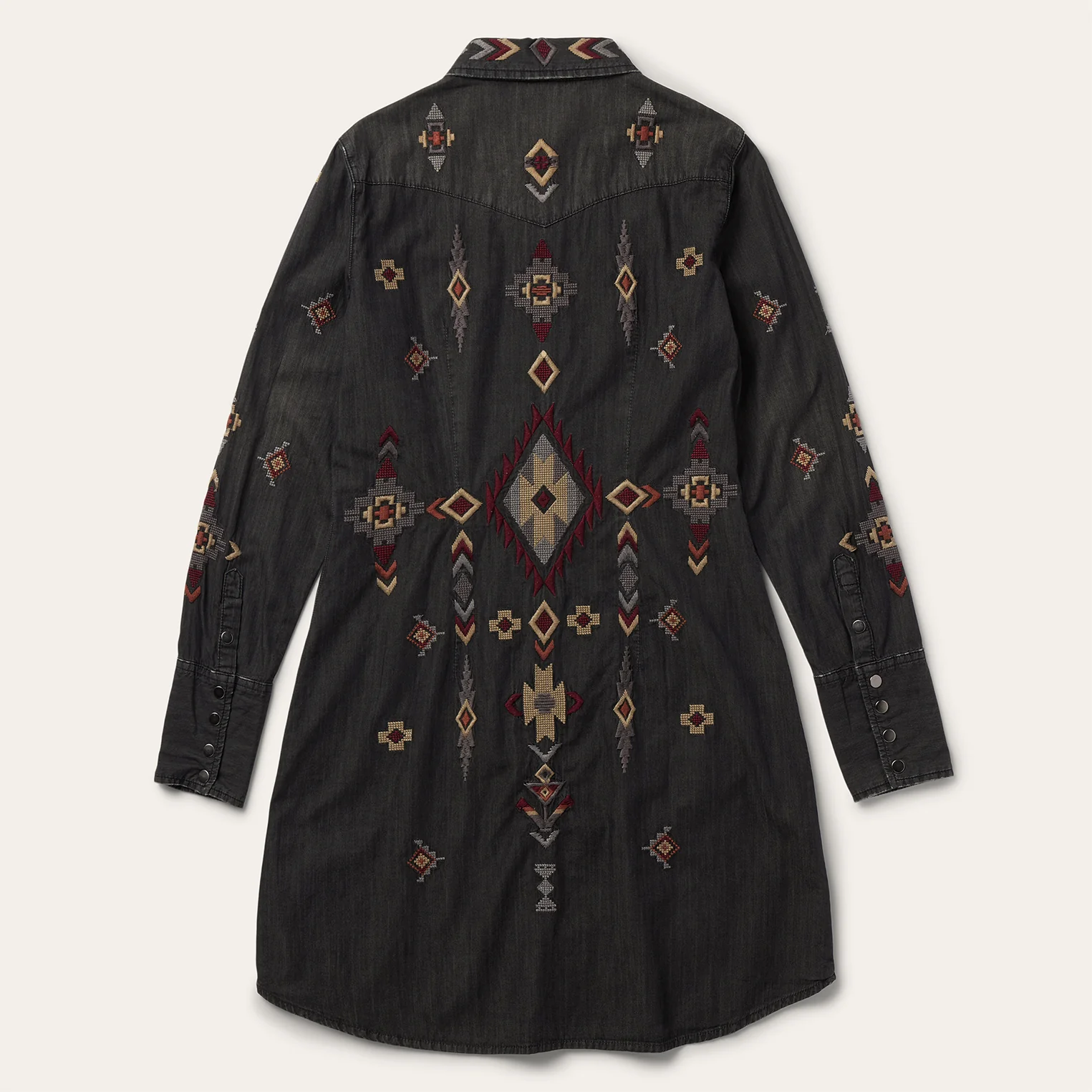 Embroidered Black Denim Shirt Dress