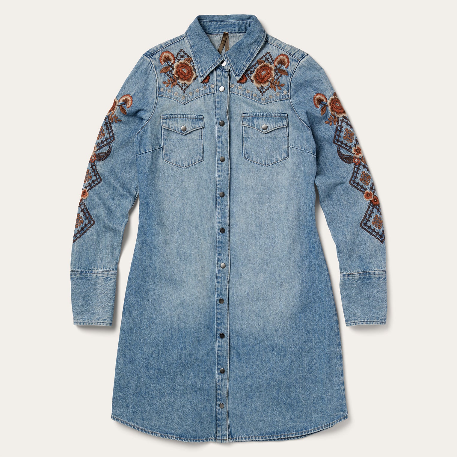 Floral Embroidered Denim Shirt Dress