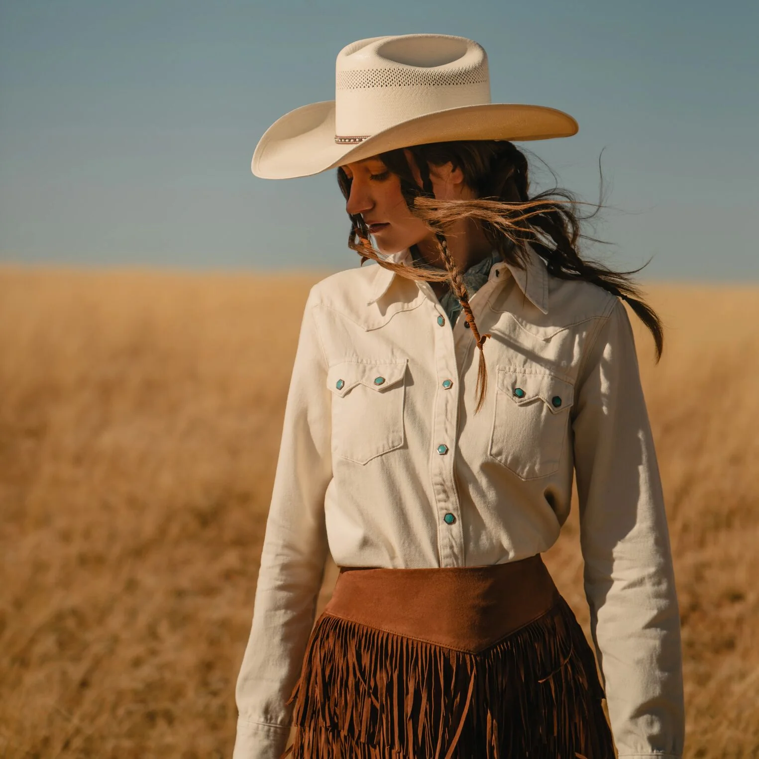 Turquoise Snap Western Denim Shirt