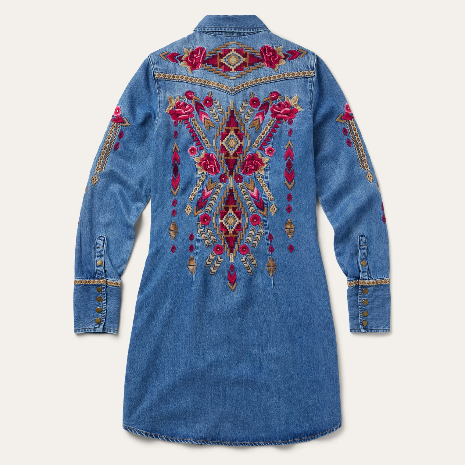 Embroidered Denim Shirt Dress