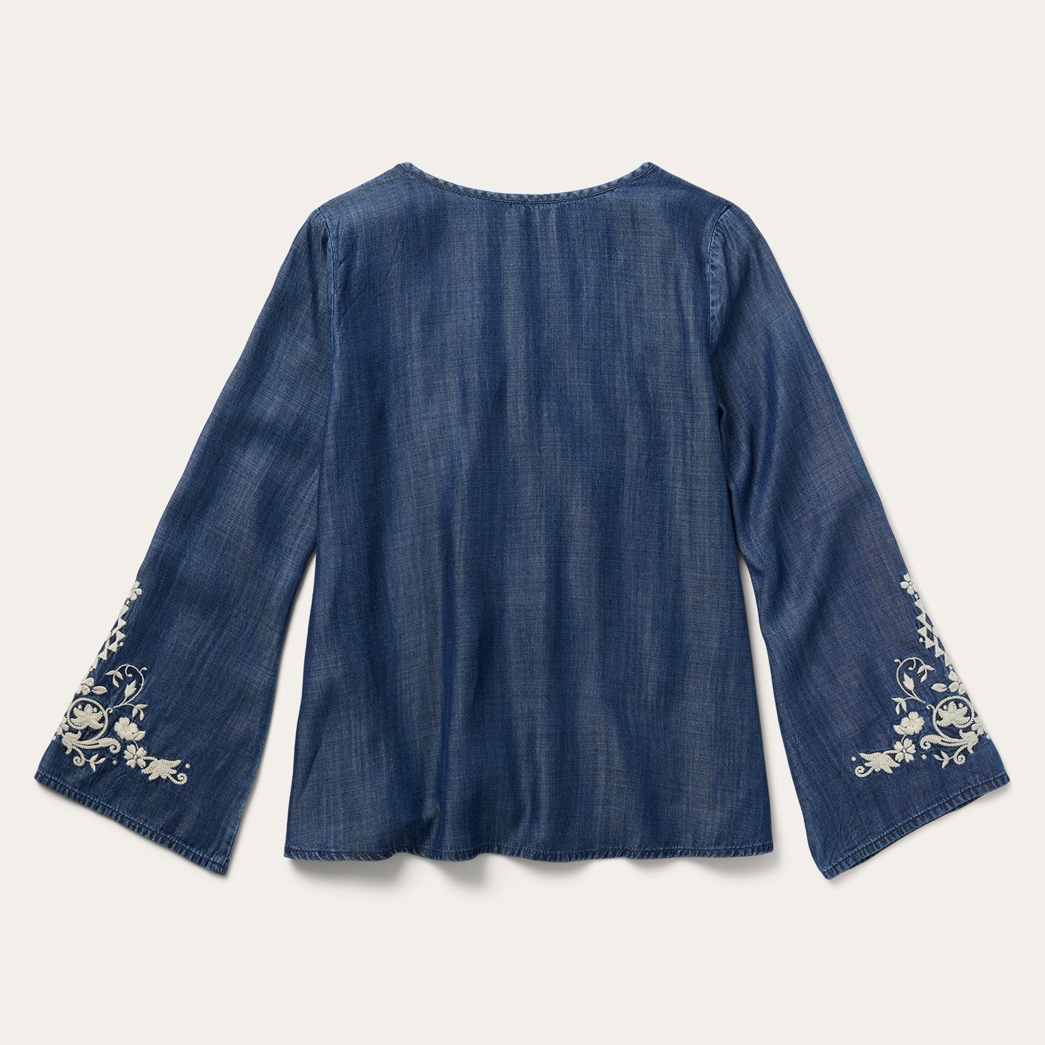 Embroidered Denim Peasant Blouse