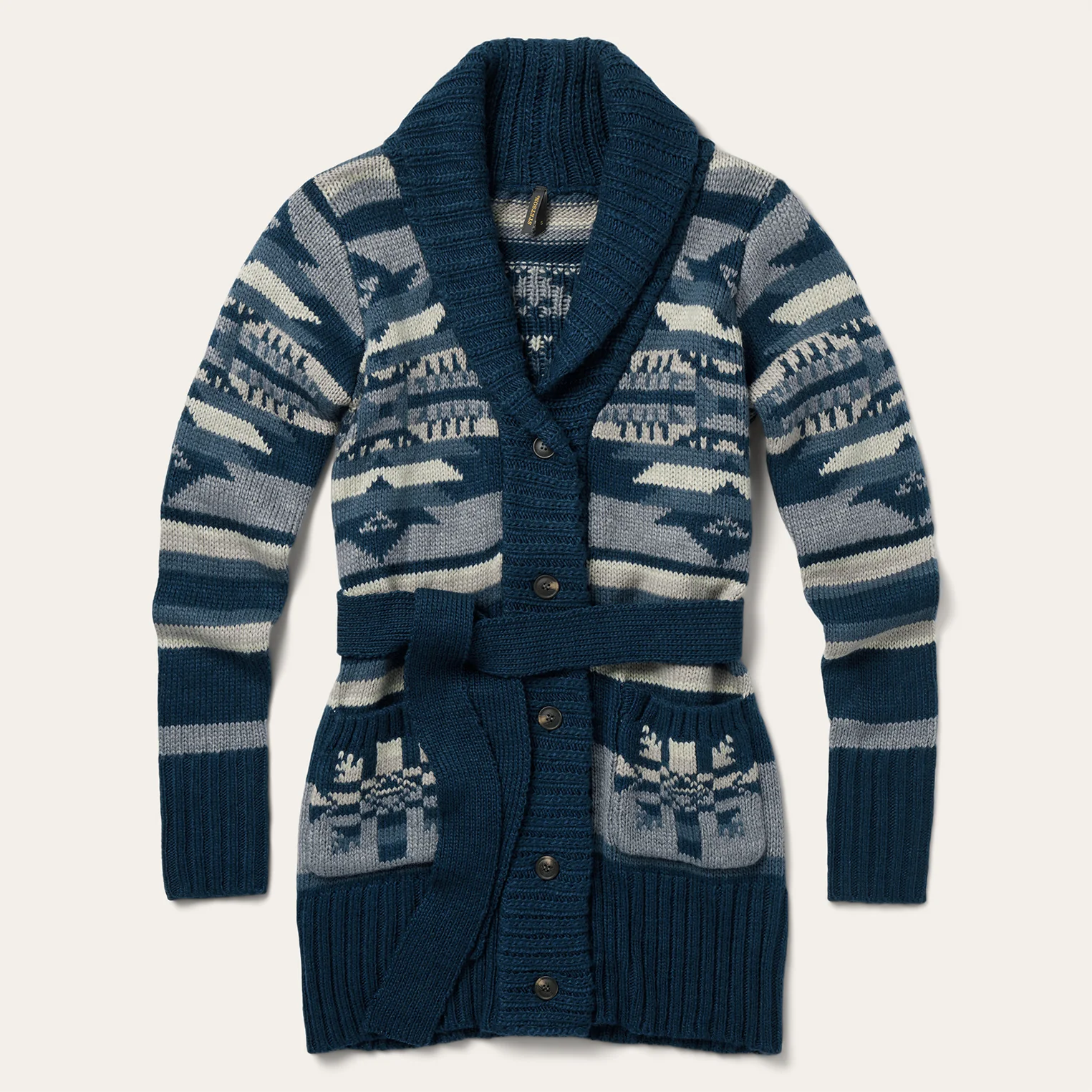 Indigo Aztec Belted Cardigan