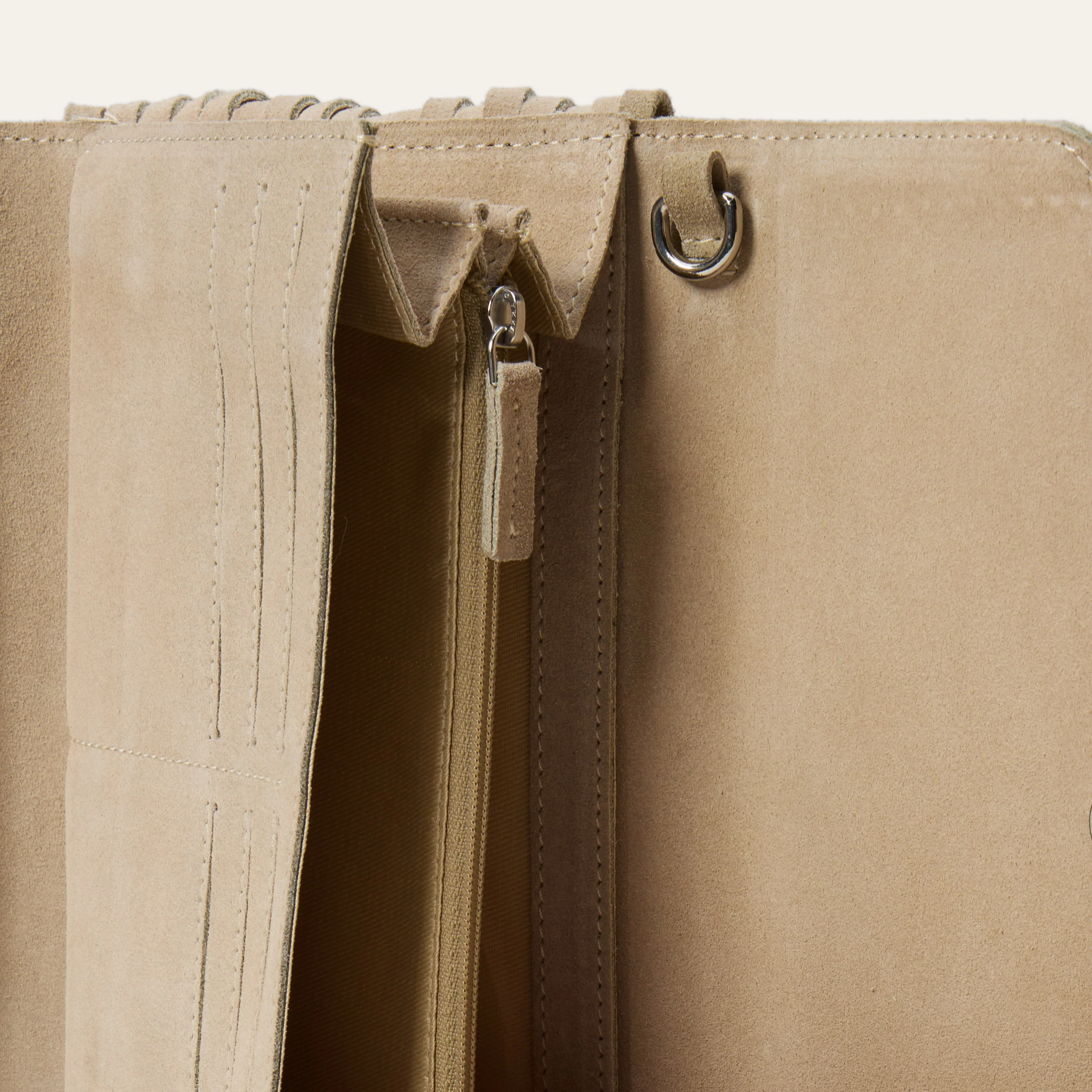 Spiral Suede Fringed Clutch