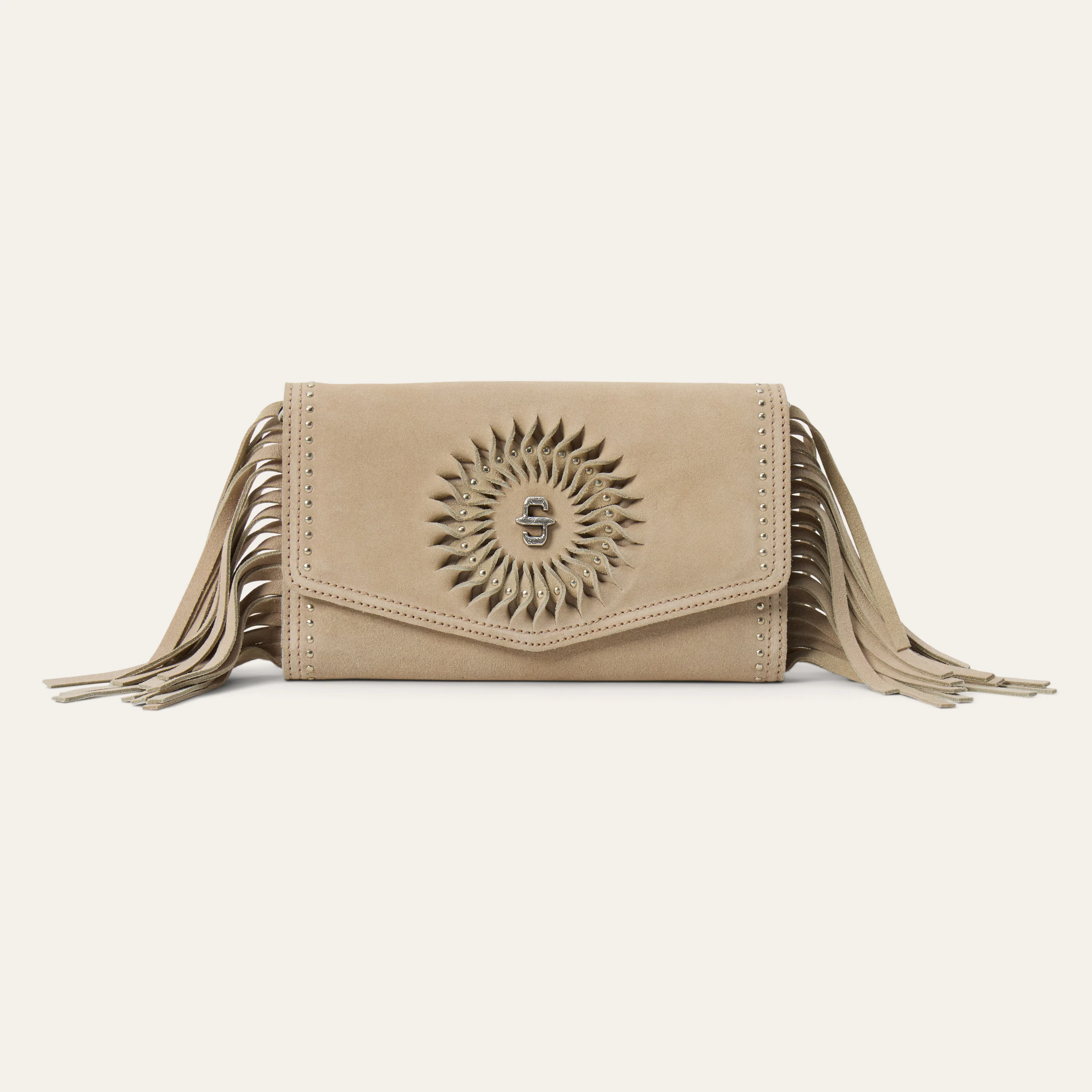 Spiral Suede Fringed Clutch