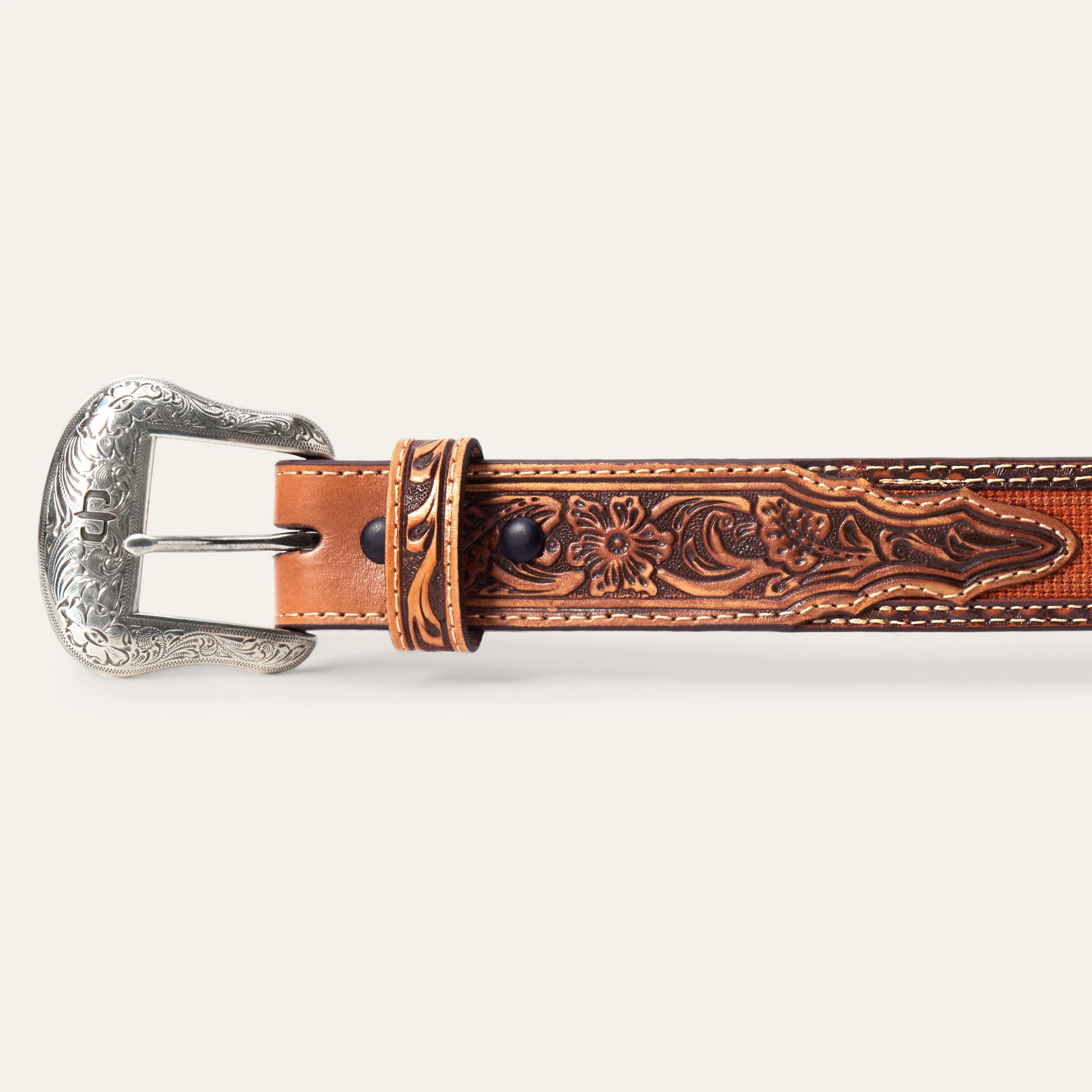 Tooled Tab Embroidered Belt