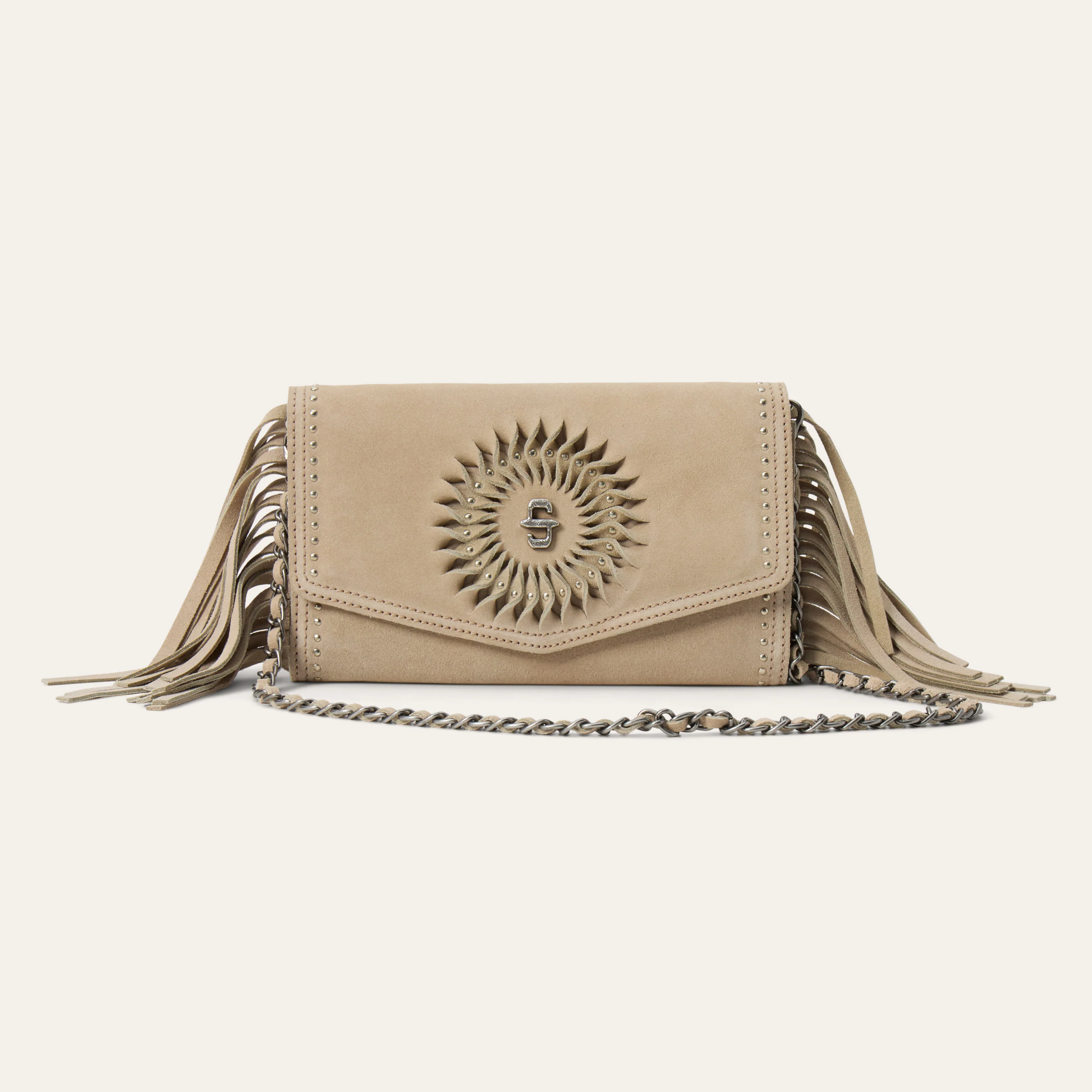 Spiral Suede Fringed Clutch