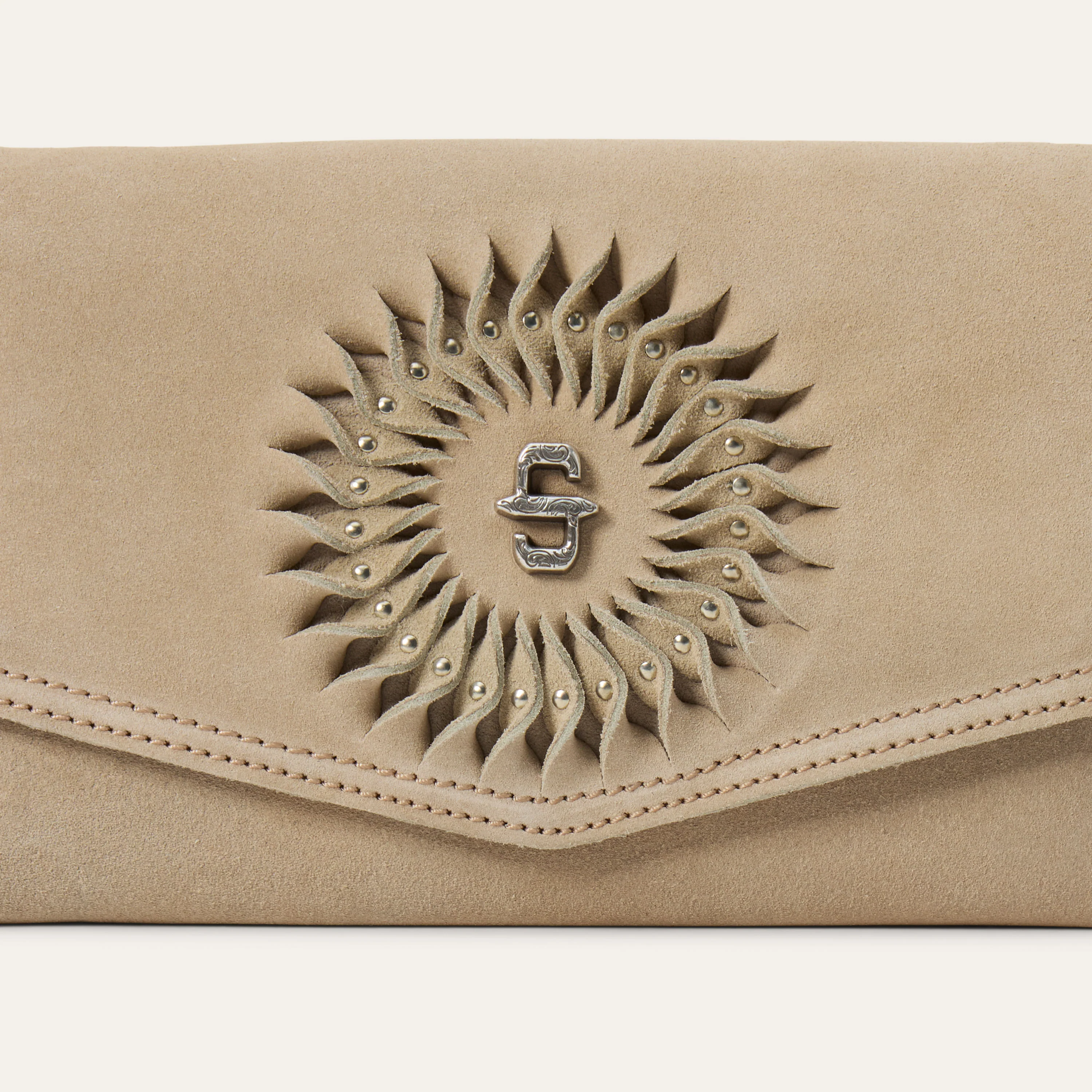 Spiral Suede Fringed Clutch