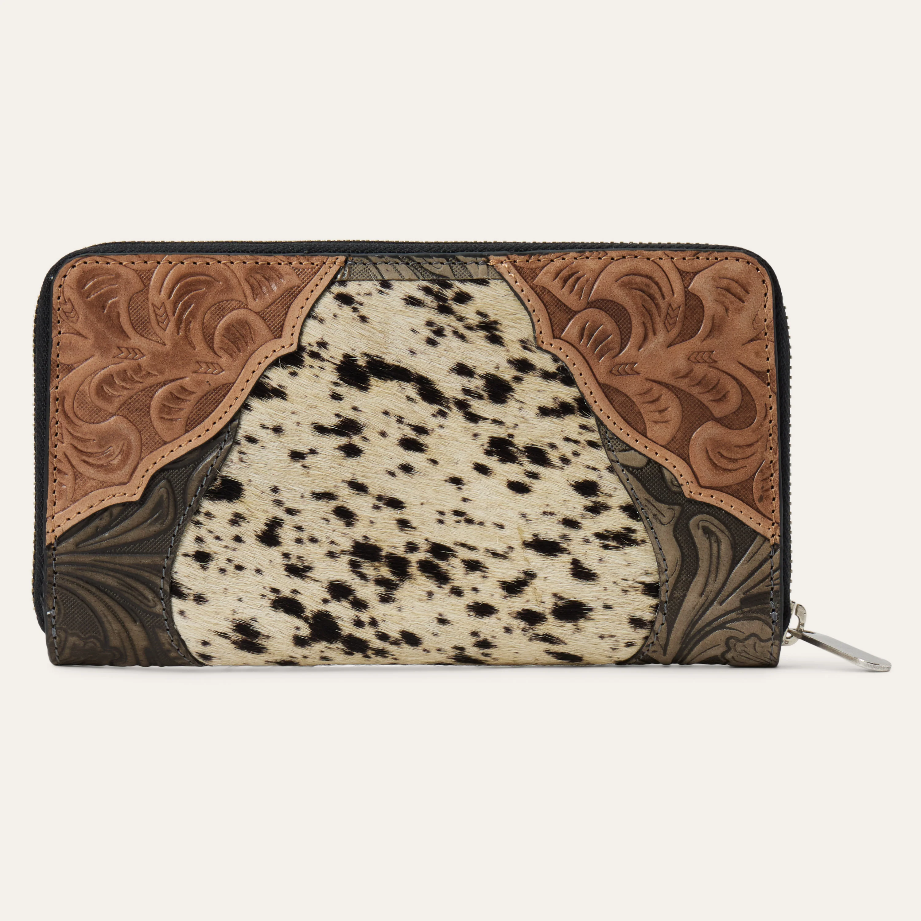 Hair-On-Hide Tooled Zip Wallet
