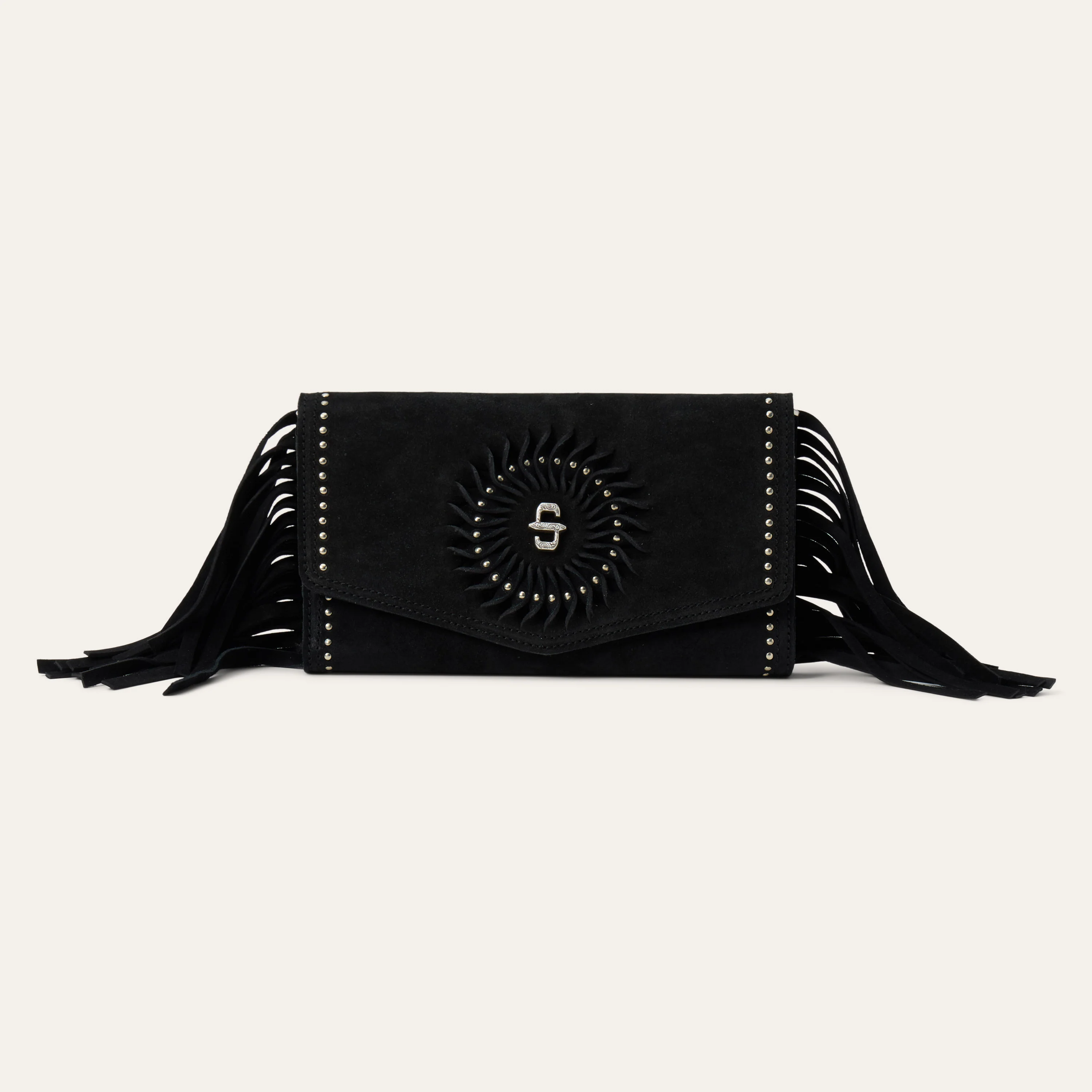 Spiral Suede Fringed Clutch