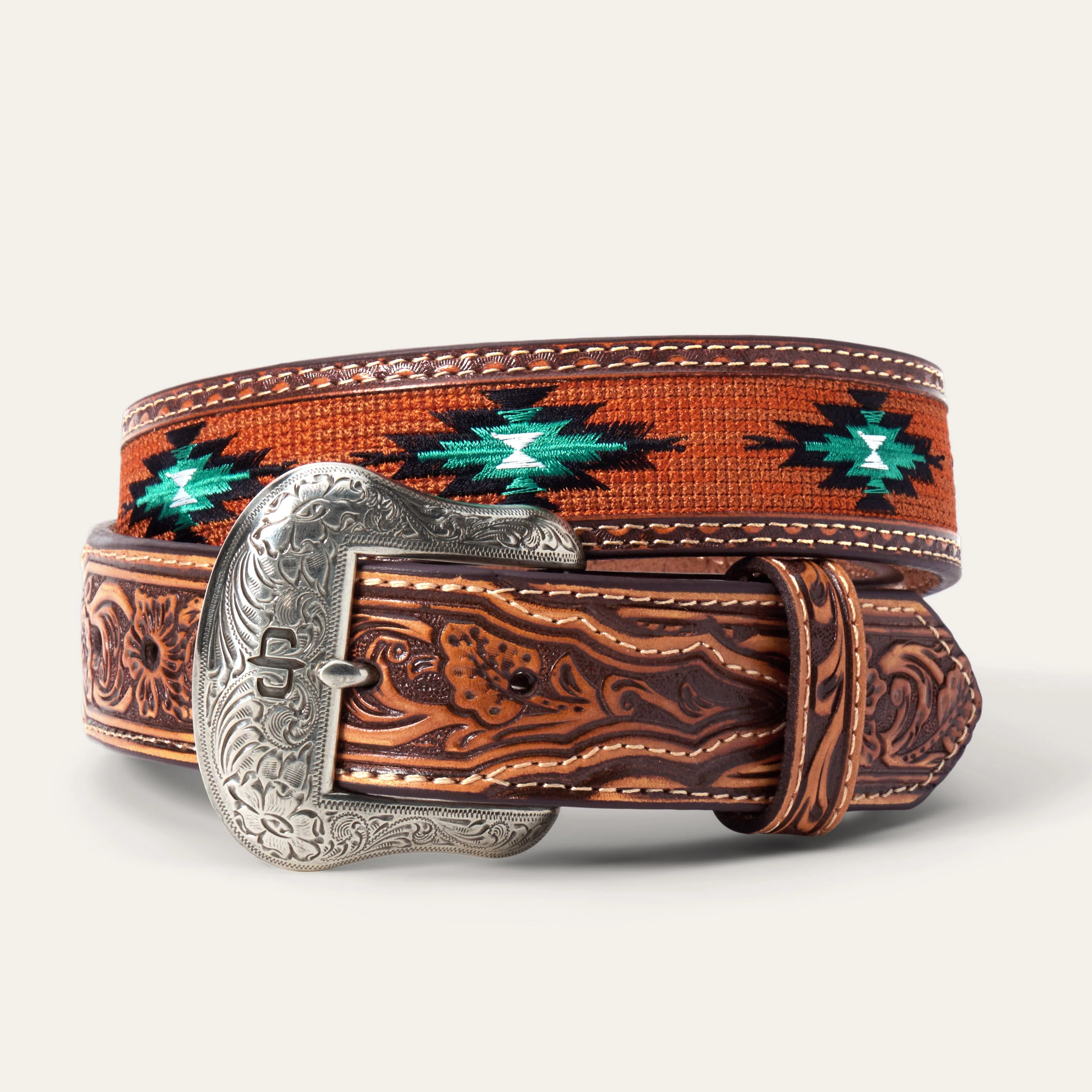 Tooled Tab Embroidered Belt