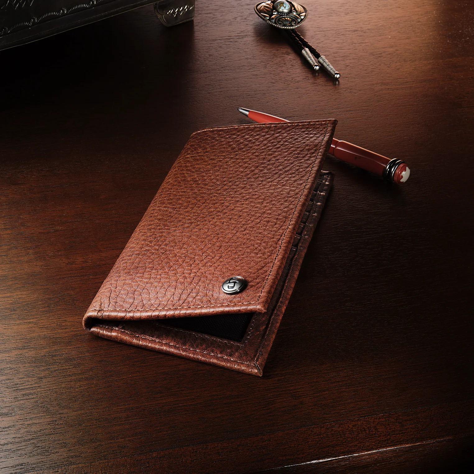 Bison Leather Stetson Rivet Checkbook Wallet
