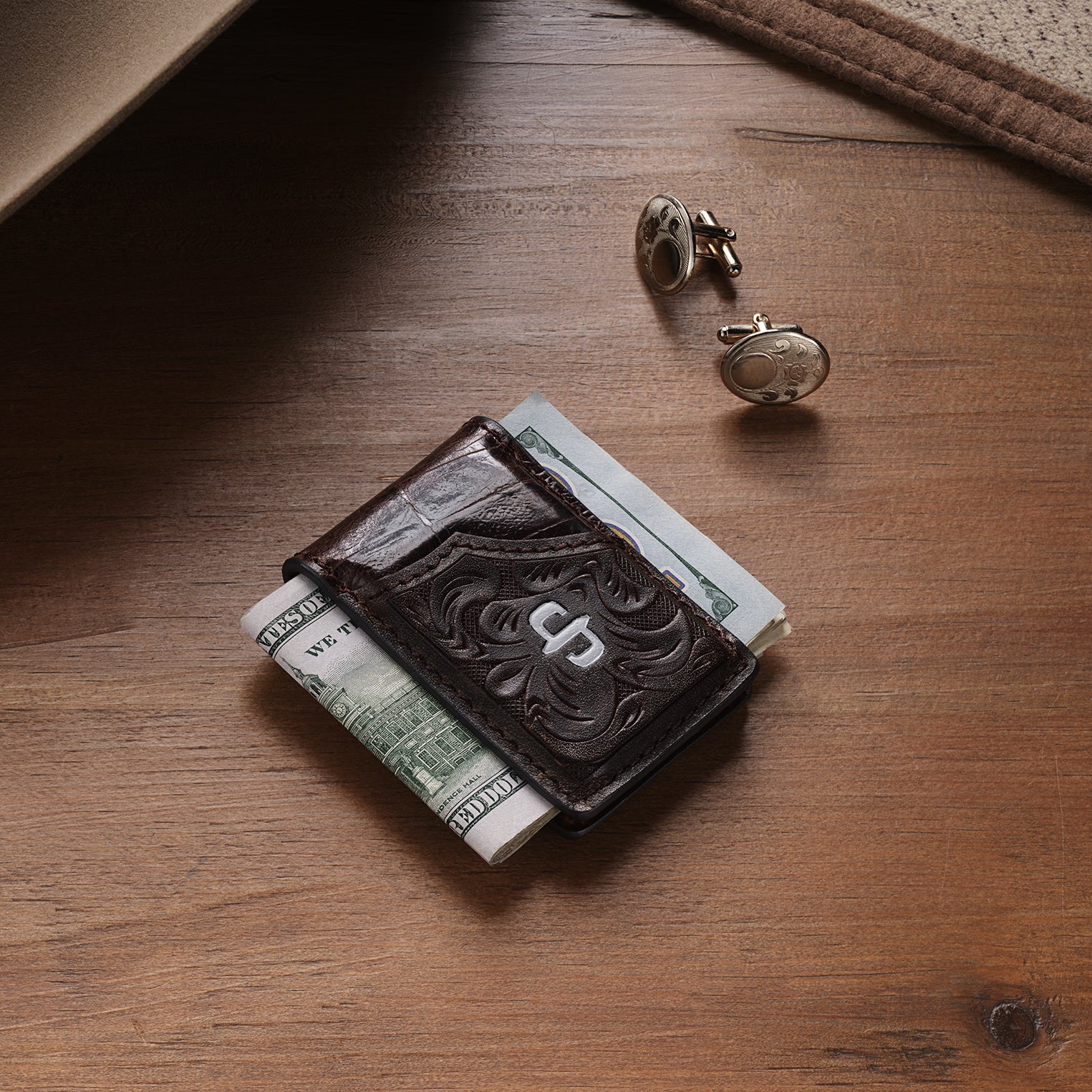 Tooled Embossed Croco Money Clip