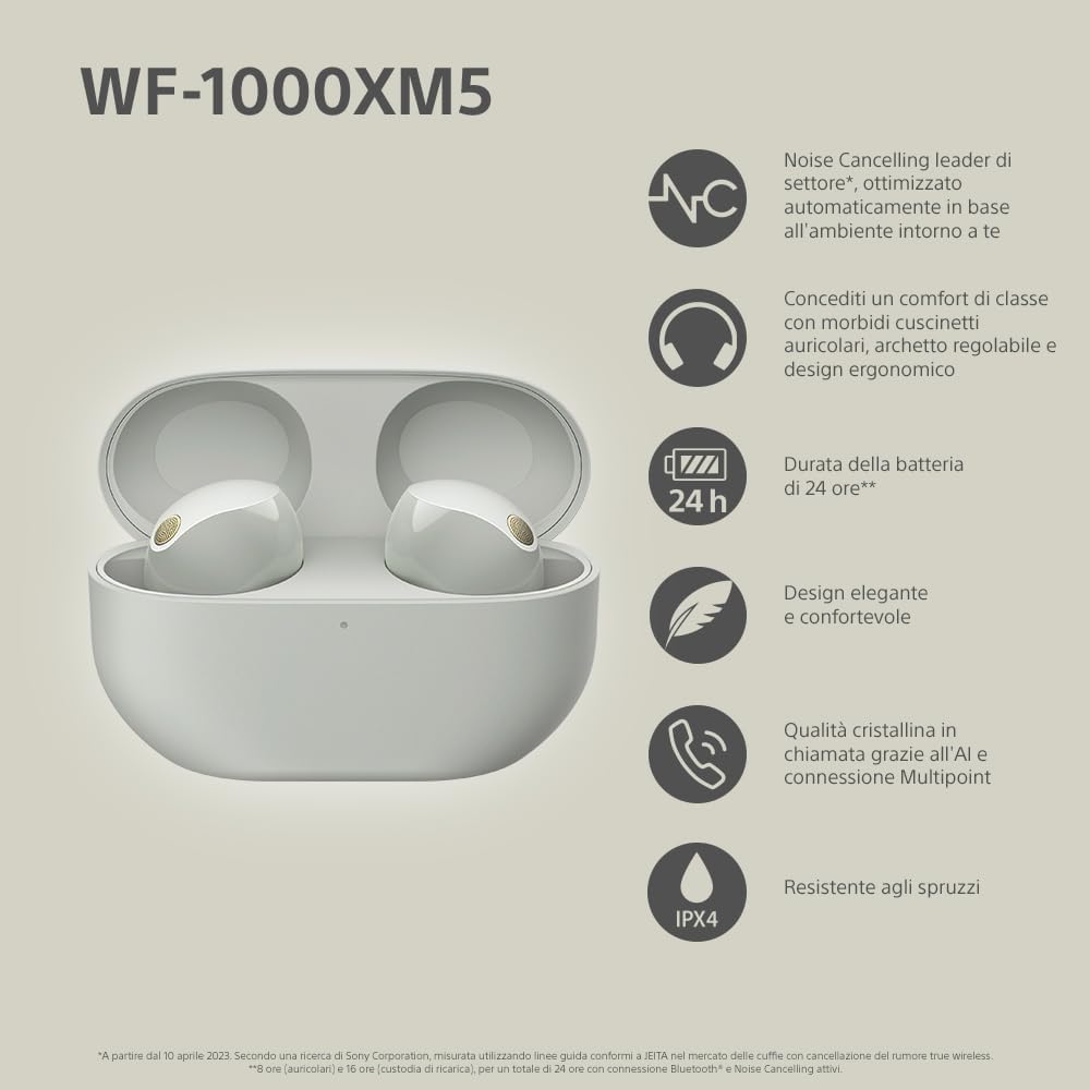 Sony WF-1000XM5 Noise Cancelling Earbuds - Industry-Leading Sound, 24H Battery & Fast Charge, Compact Design, Black